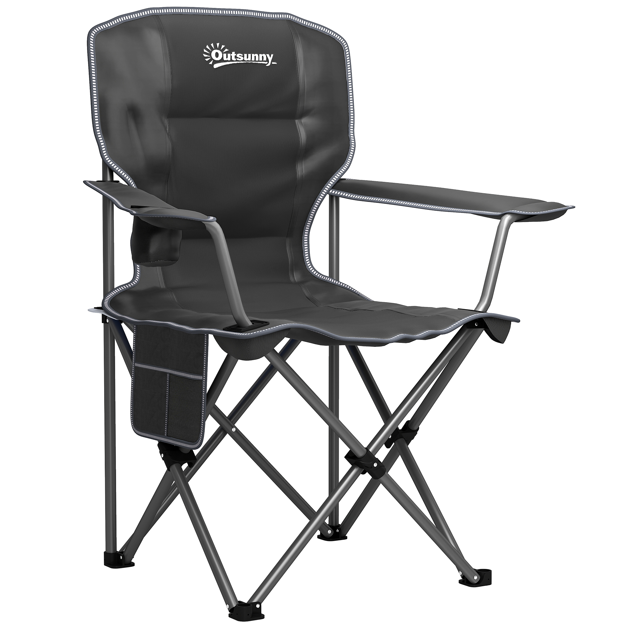 Outsunny Chaise de camping pliante et portable avec porte-gobelets, poches latérales et sac de transport, noir Outsunny Chaise de camping pliante et portable avec porte-gobelets, poches latérales et sac de transport, noir
