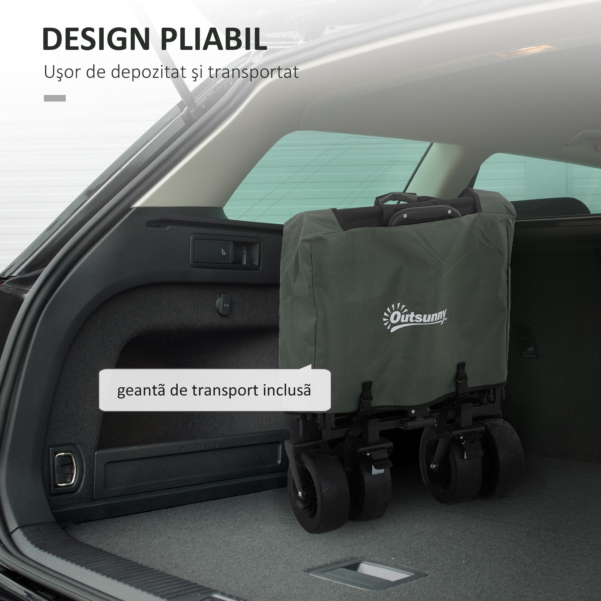  Carucior de Gradina 95L Pliabil cu Panou Rabatabil, din Otel si Poliester, 125x48x78-102 cm, Verde [5]