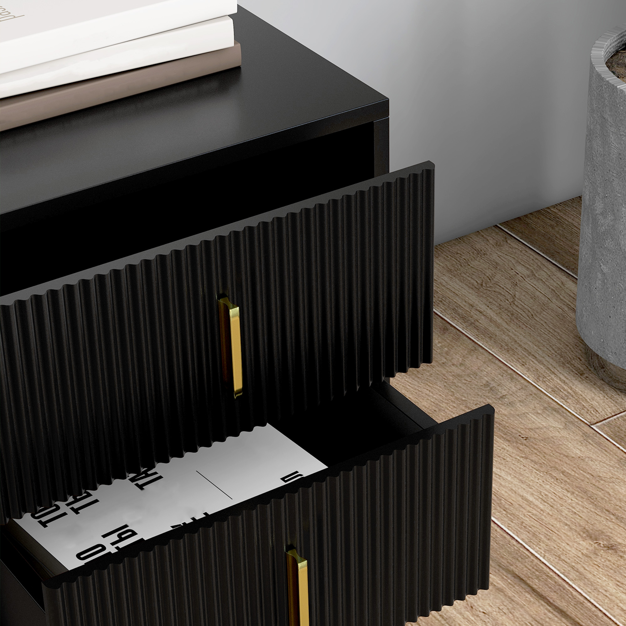 YITAHOME Table De Chevet Moderne Avec 2 Tiroirs + Station USB & Prises – Pieds Métal Doré Élégant, Table D’Appoint Noire 40x30x52 Cm