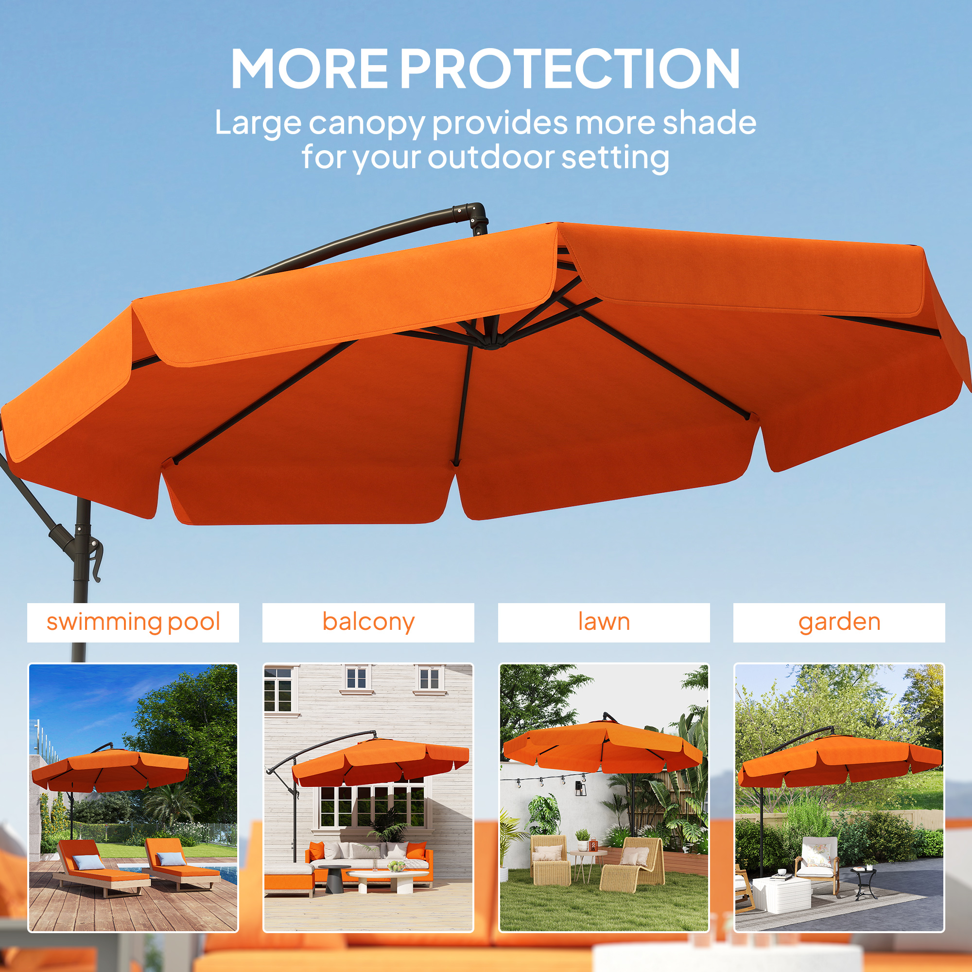 Outsunny 2.7m Garden Cantilever Banana Parasol Orange 7