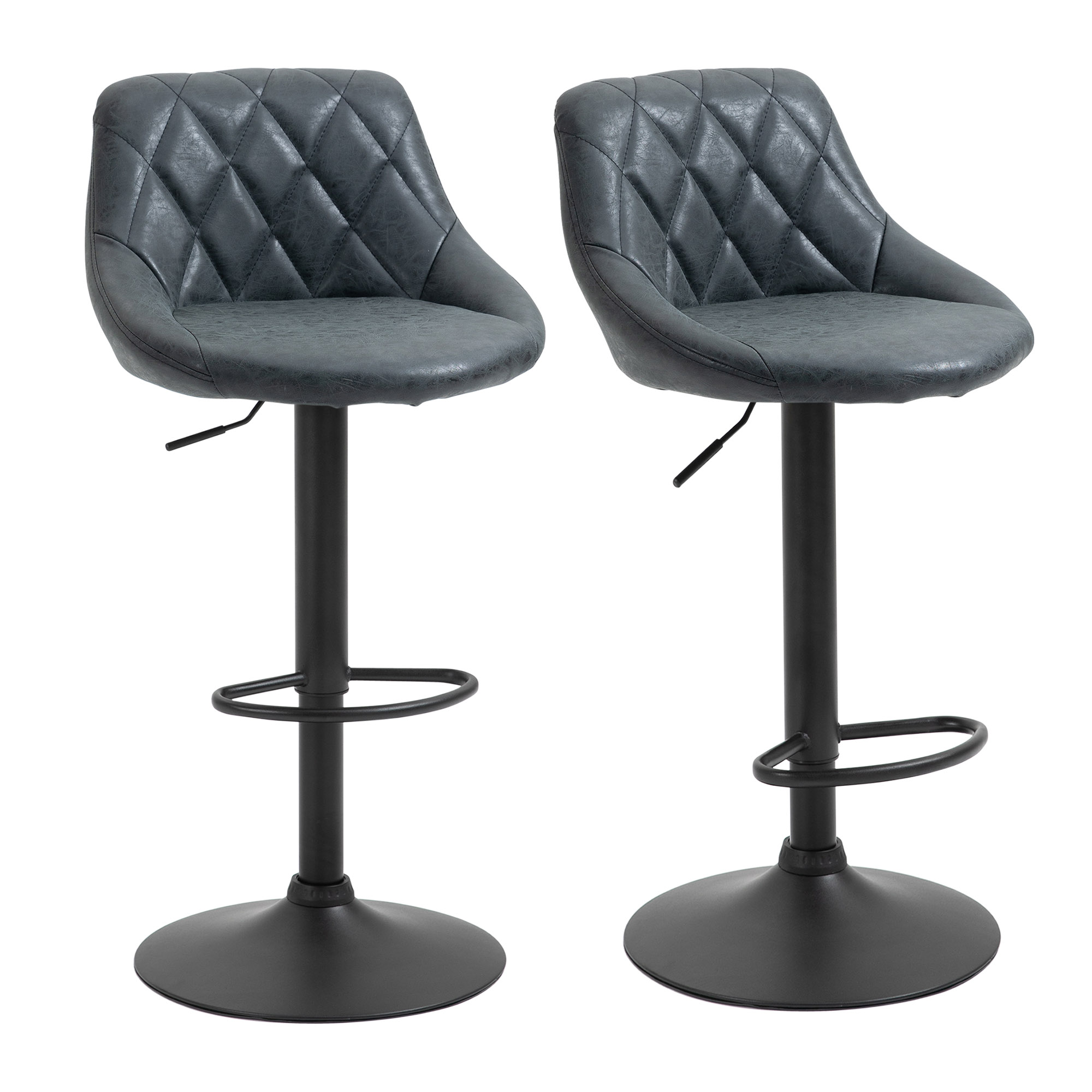 HOMCOM Conjunto 2 Taburetes de Bar Giratorios con Altura Regulable Sillas Altas de Comedor con Base y Reposapiés 51,5x48x83-104cm Negro   Aosom España