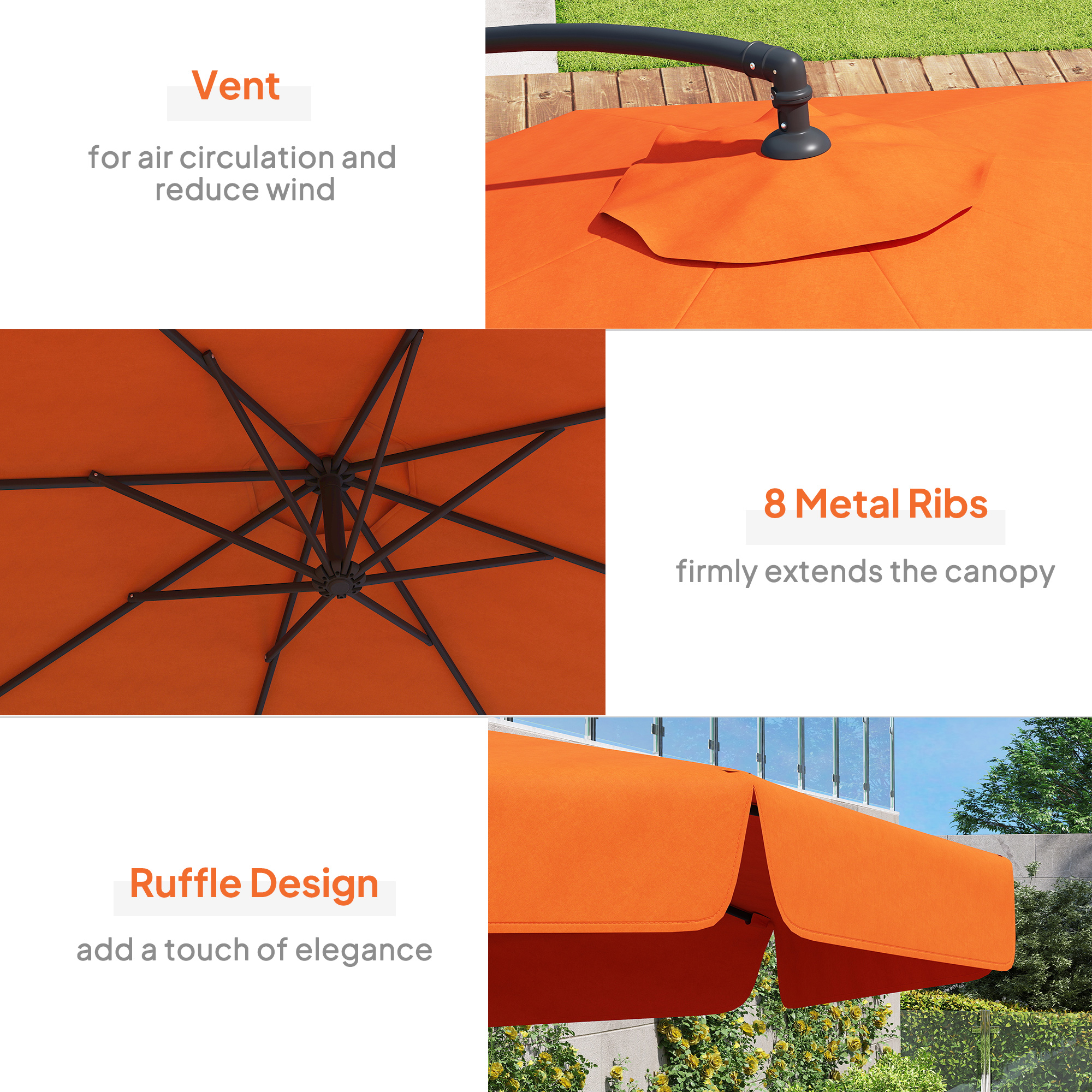 Outsunny 2.7m Garden Cantilever Banana Parasol Orange 6