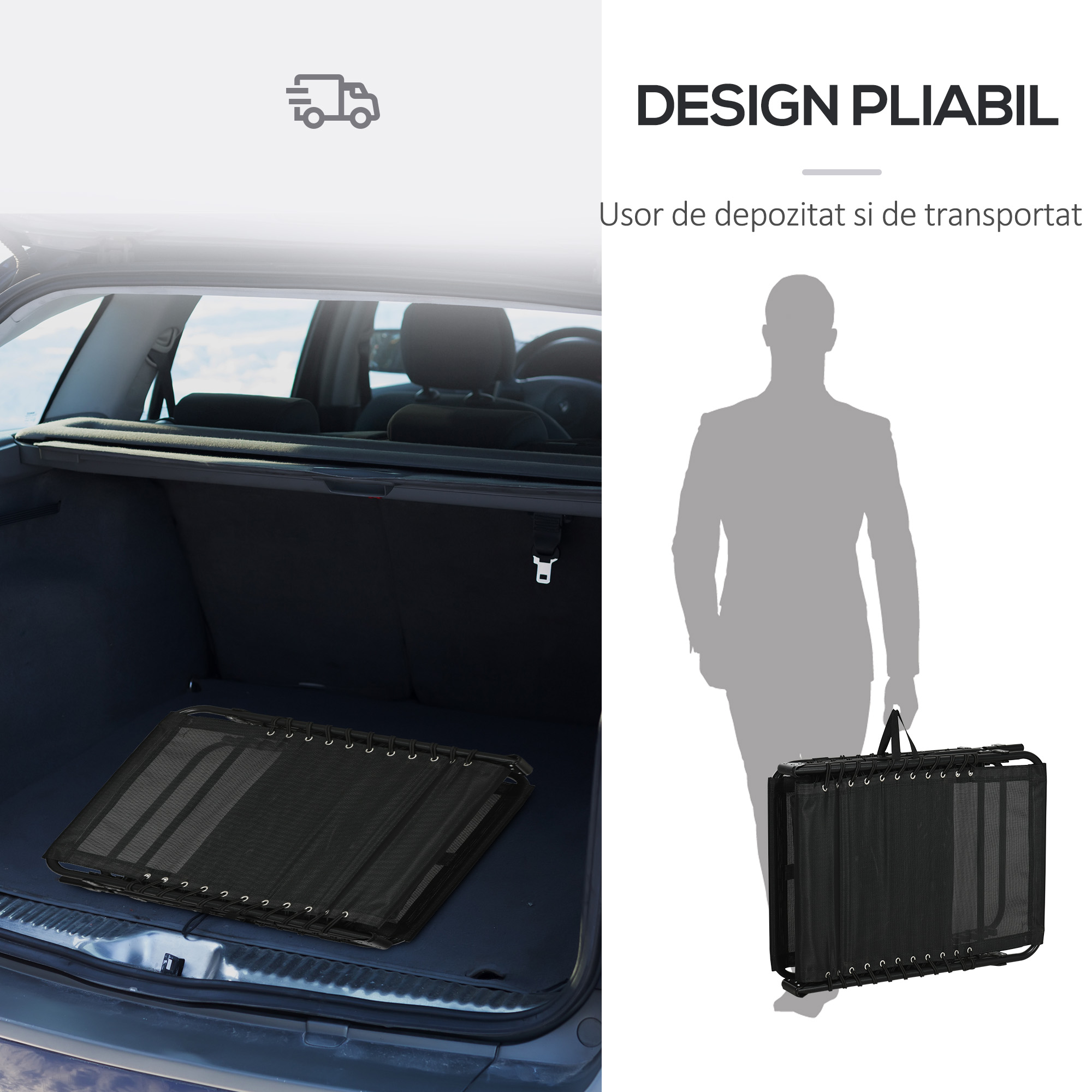  sezlong pliabil cu perna, tetiera si buzunar lateral, 58x189x32,5 cm, gri deschis [4]