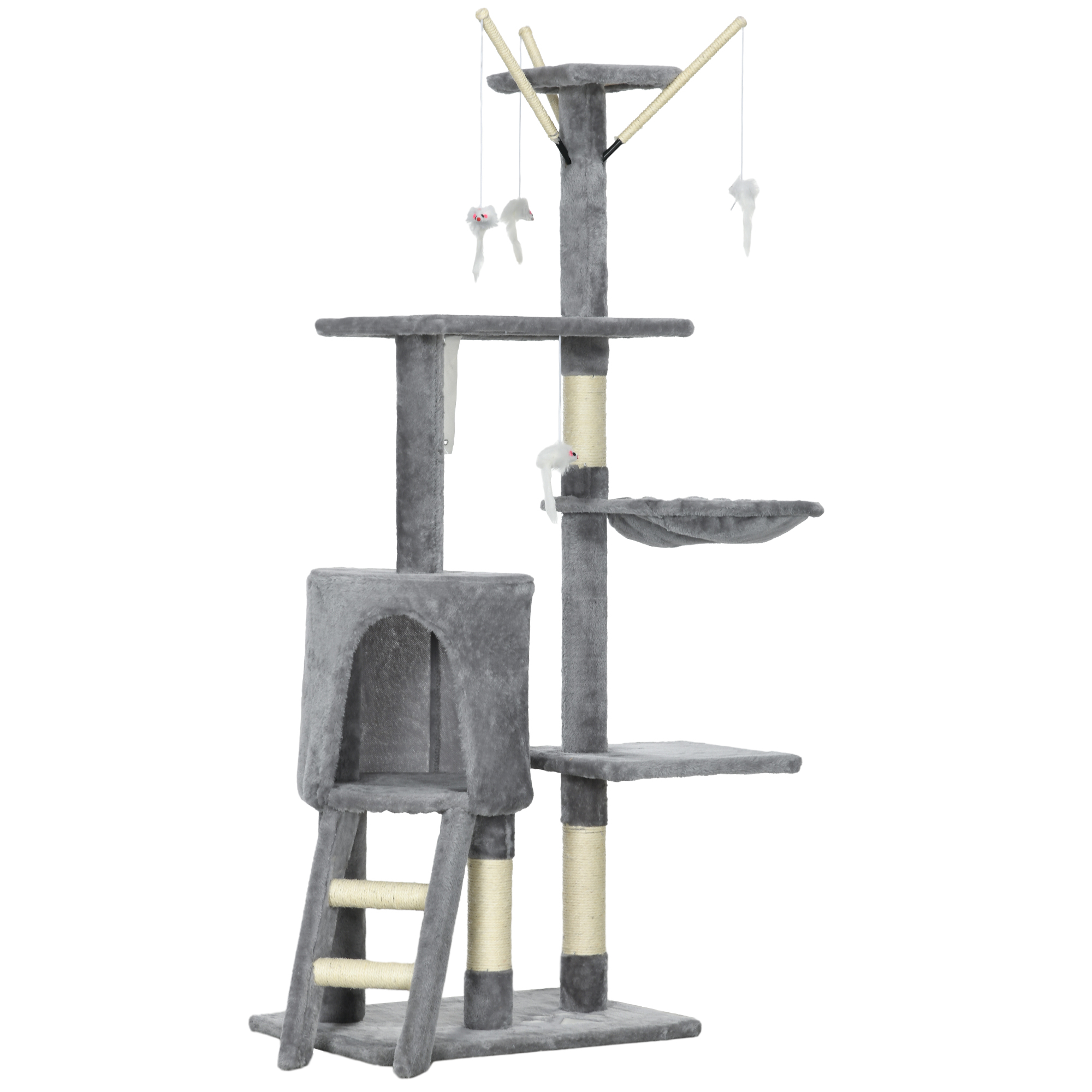 PawHut Multi-Level Cat Tree with Scratching Post, Ladder, Cat House, Beige