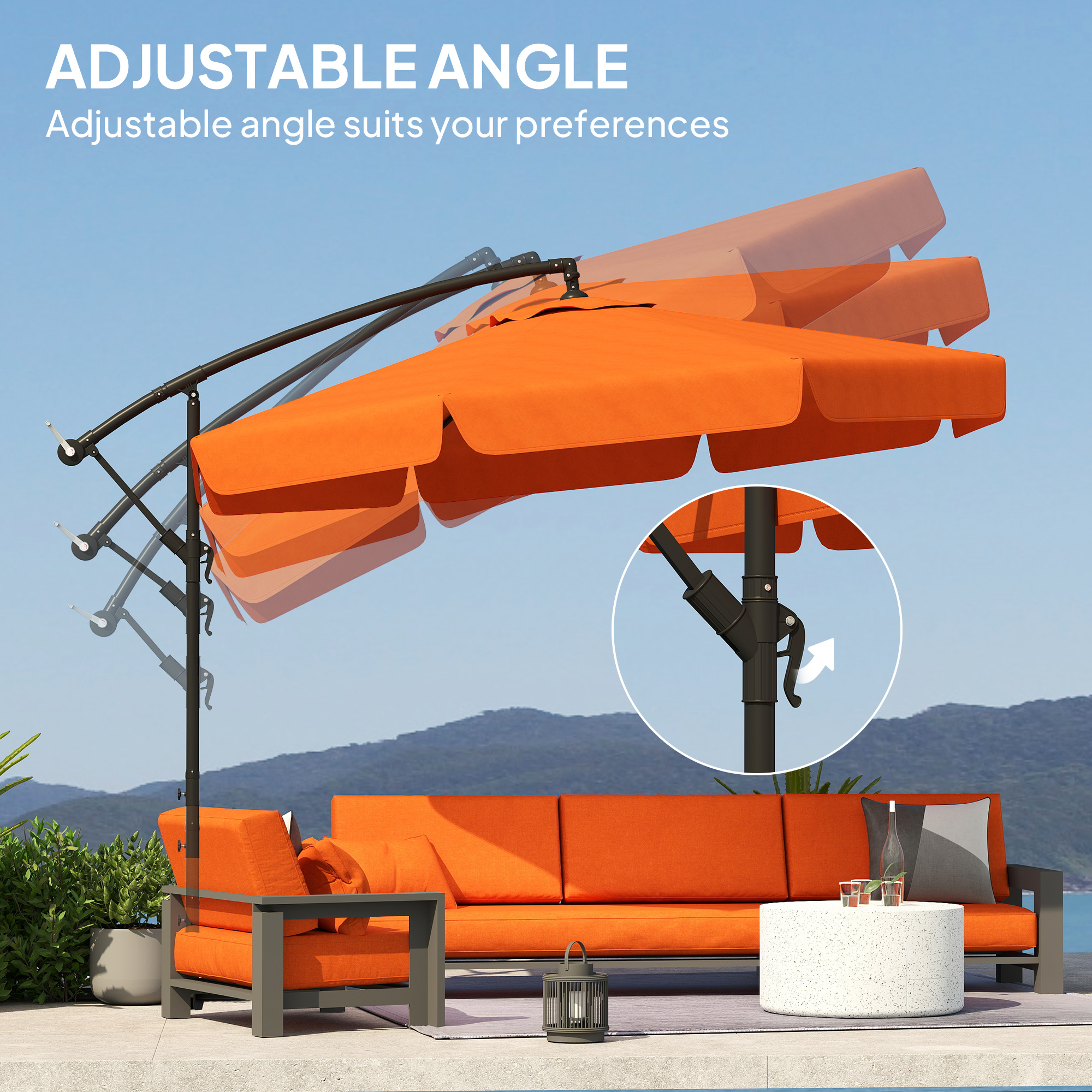 Outsunny 2.7m Garden Cantilever Banana Parasol Orange 5