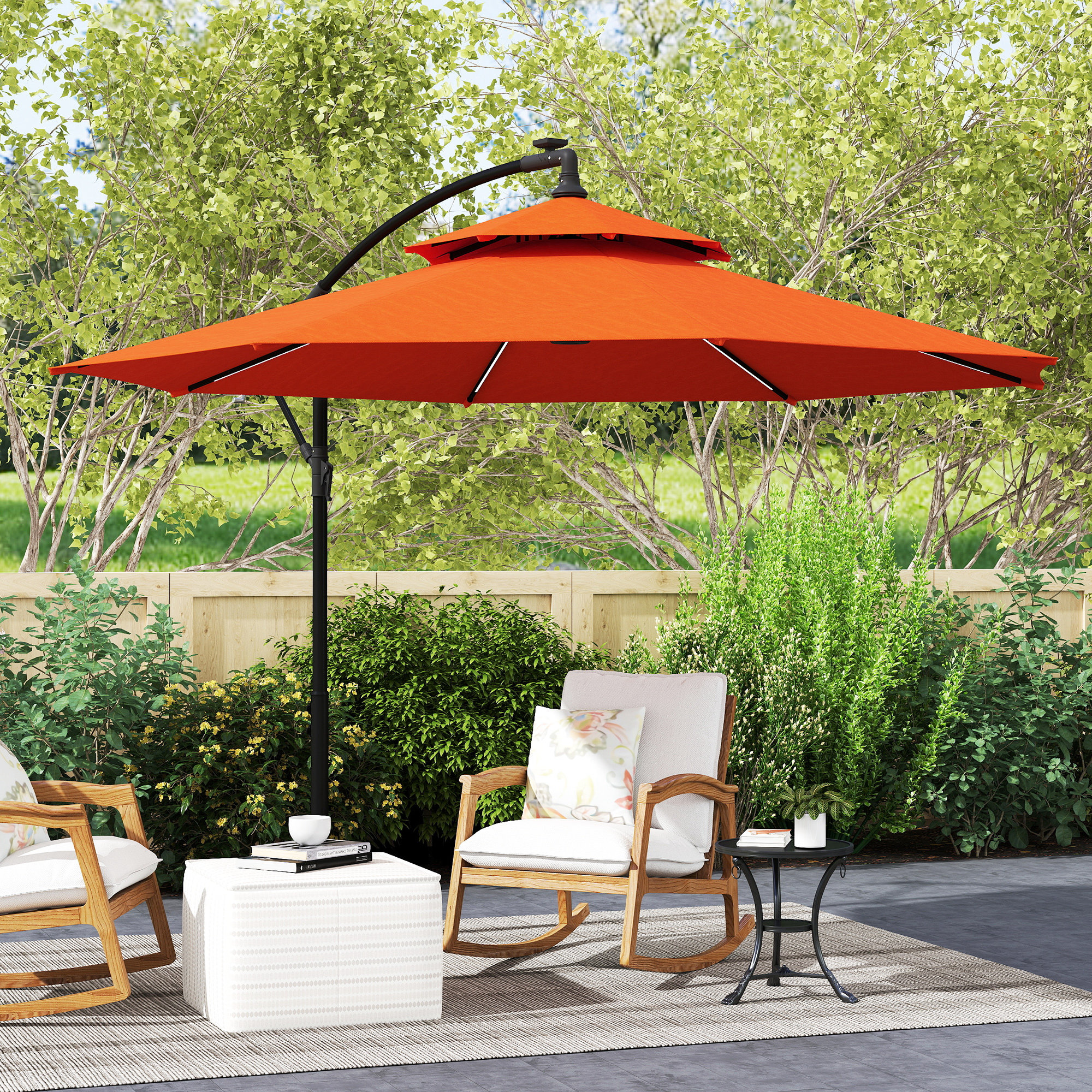 Outsunny 3m LED Light Overhanging Parasol Orange 9