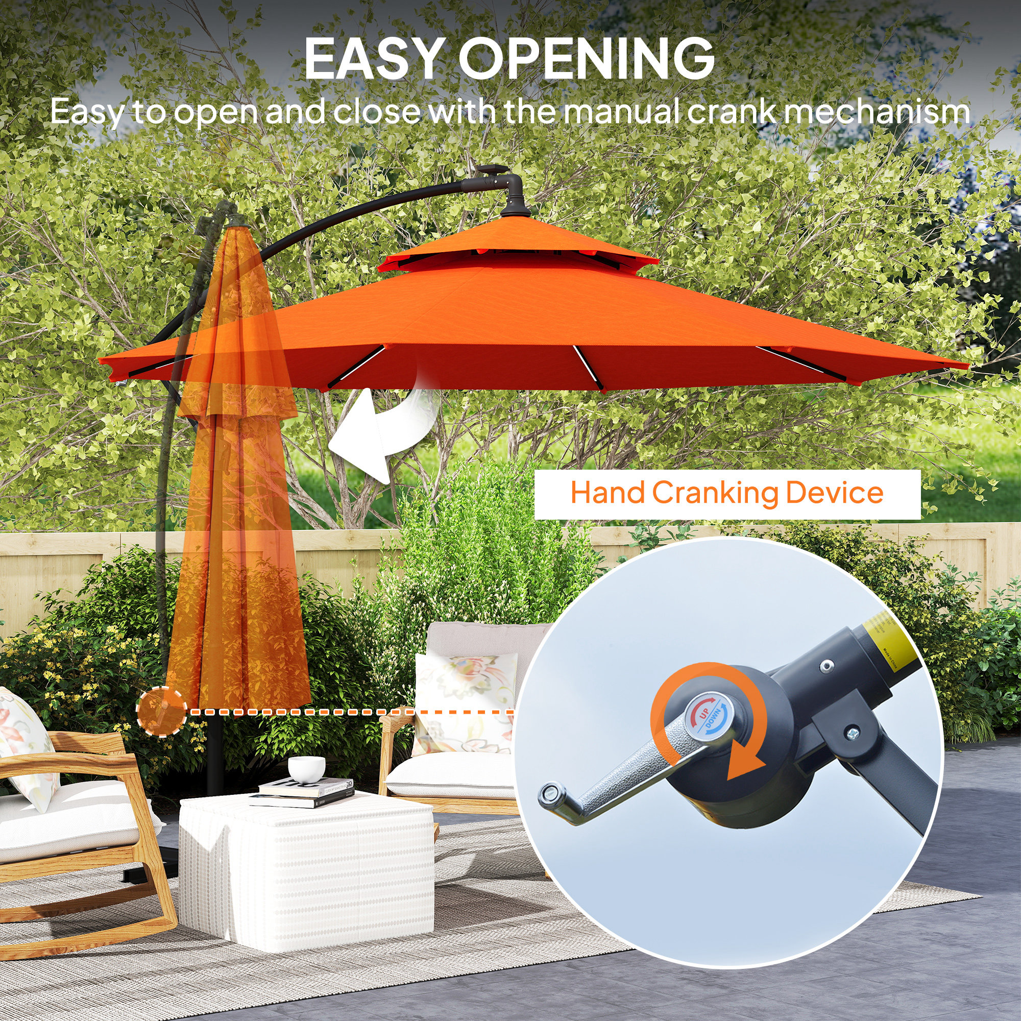 Outsunny 3m LED Light Overhanging Parasol Orange 5