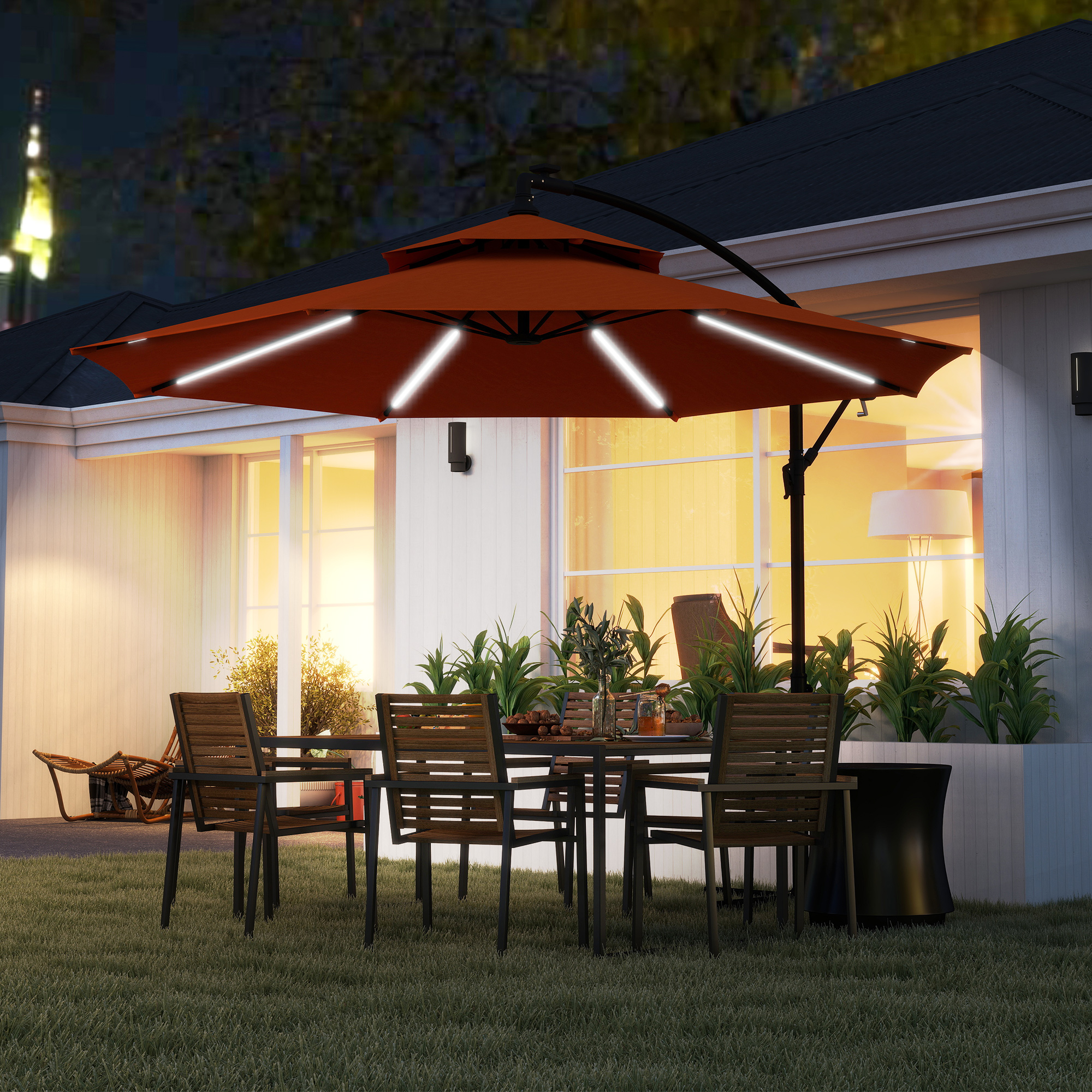 Outsunny 3m LED Light Overhanging Parasol Orange 2