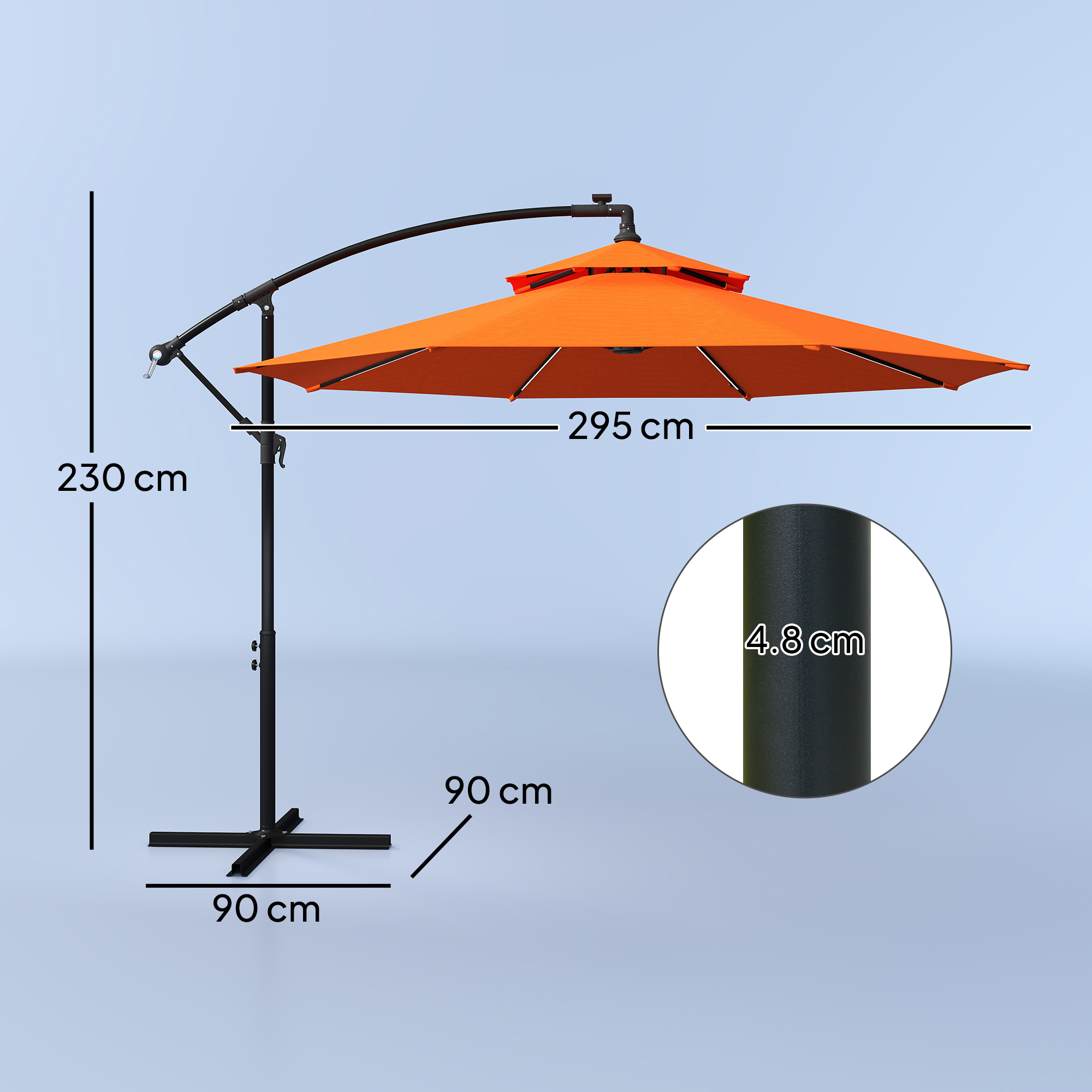 Outsunny 3m LED Light Overhanging Parasol Orange 3