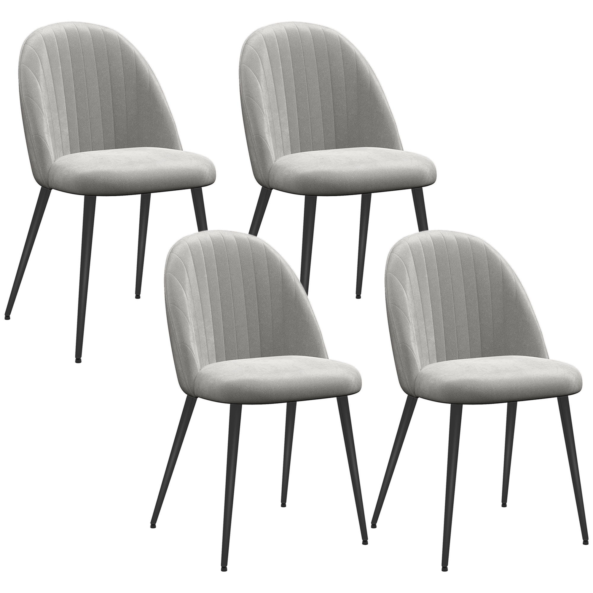 HOMCOM Pack de 4 Sillas de Comedor Modernas Sillas de Cocina Tapizada en Terciopelo con Respaldo Alto 50x52x83 cm Gris | Aosom España