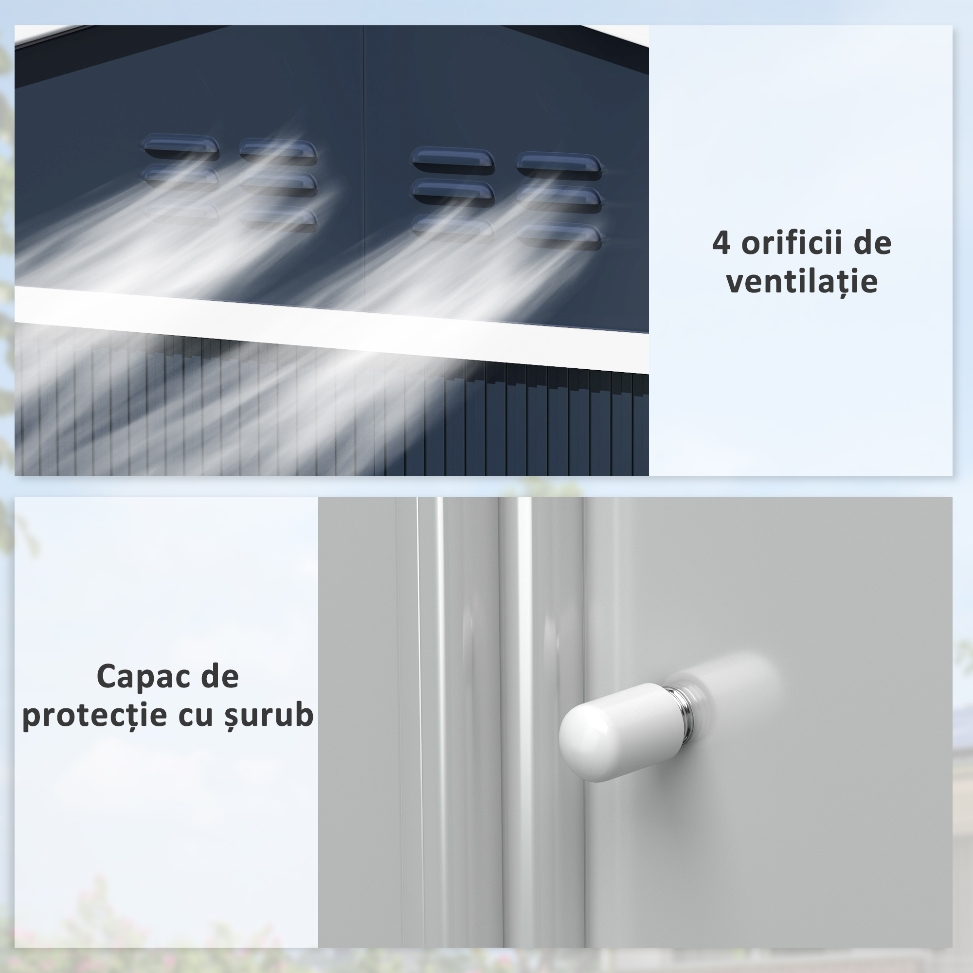  Casuta pentru Unelte din Otel cu Acoperis inclinat si 2 Usi Glisante, 277x195x192 cm, Gri inchis [7]