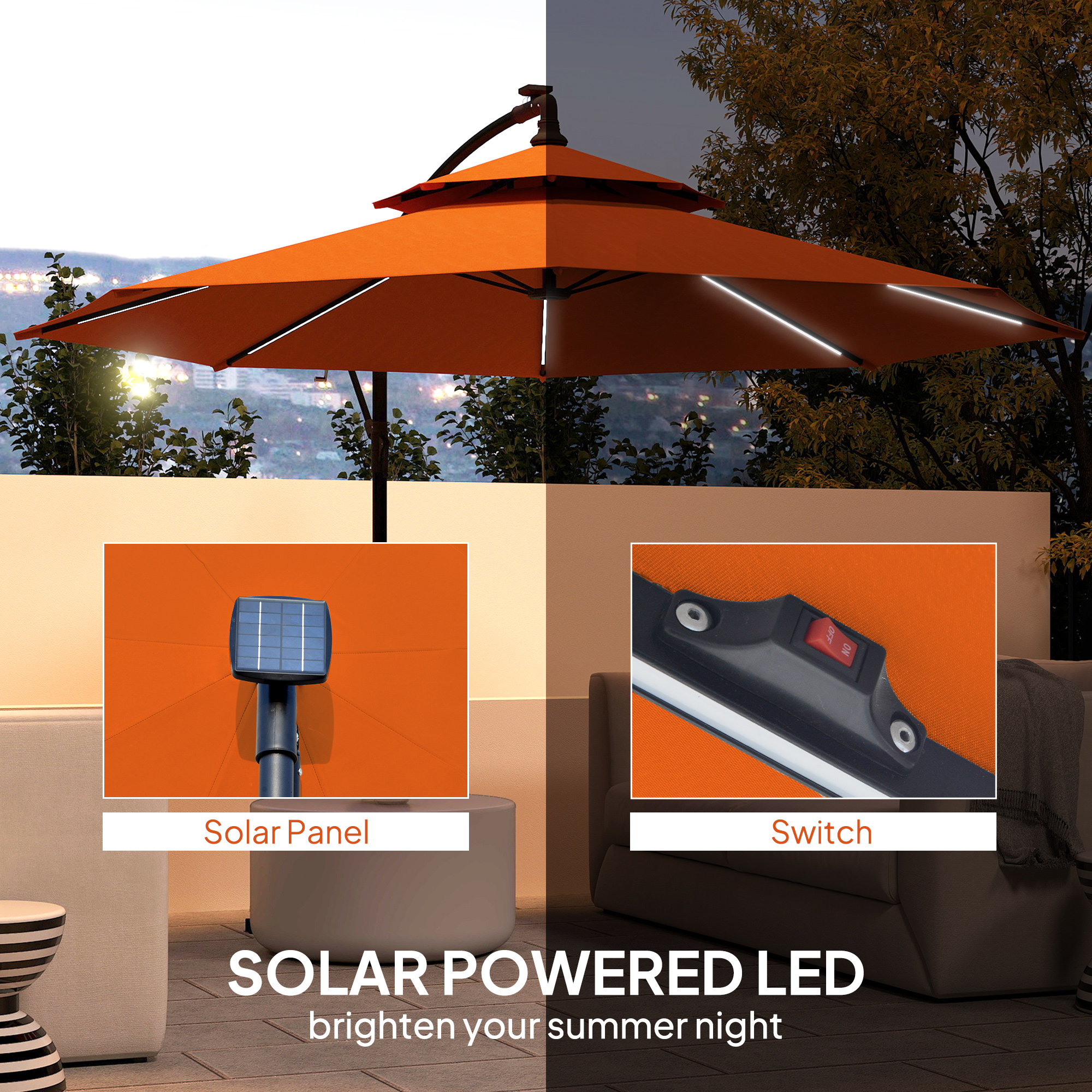 Outsunny 3m LED Light Overhanging Parasol Orange 4