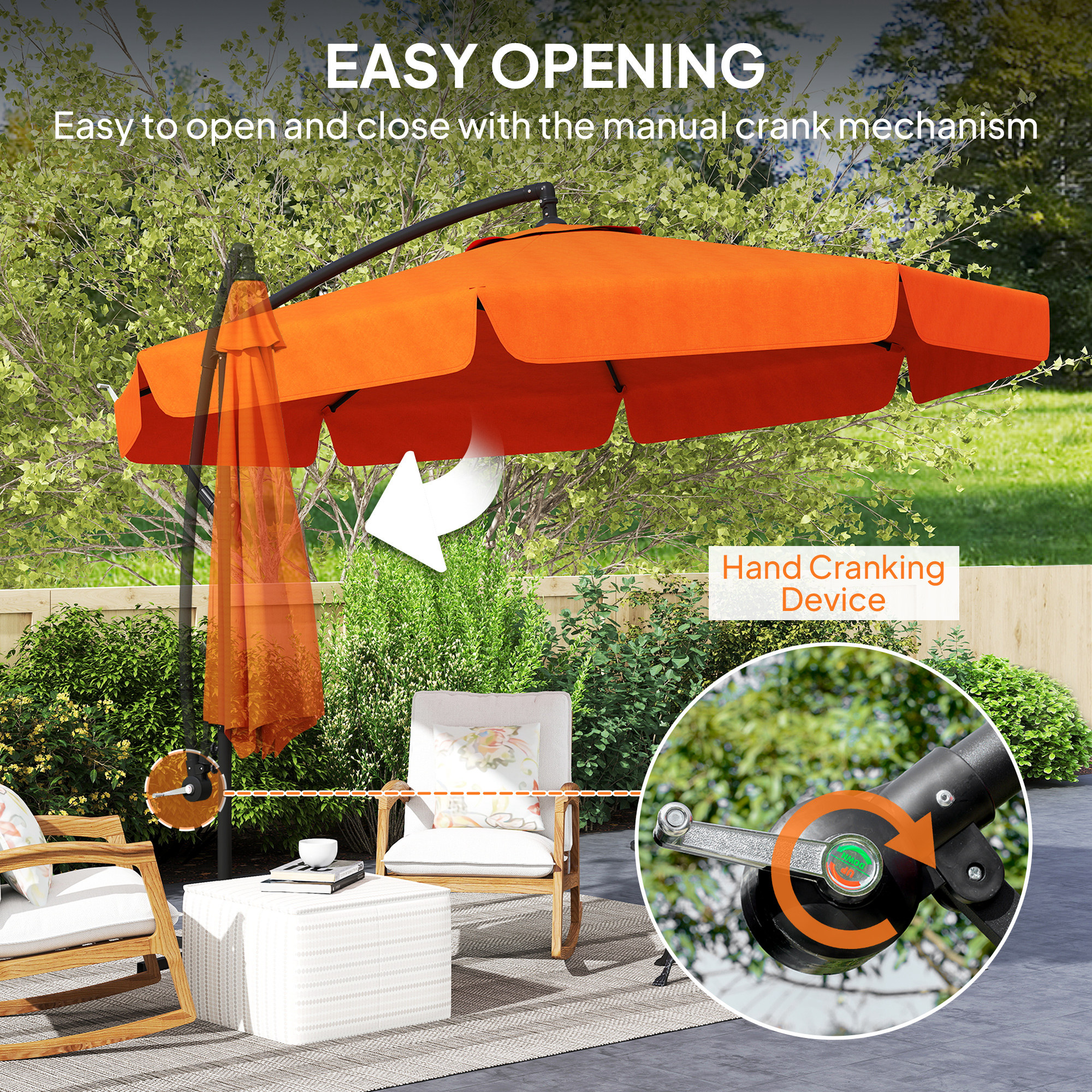 Outsunny 2.7m Garden Cantilever Banana Parasol Orange 4