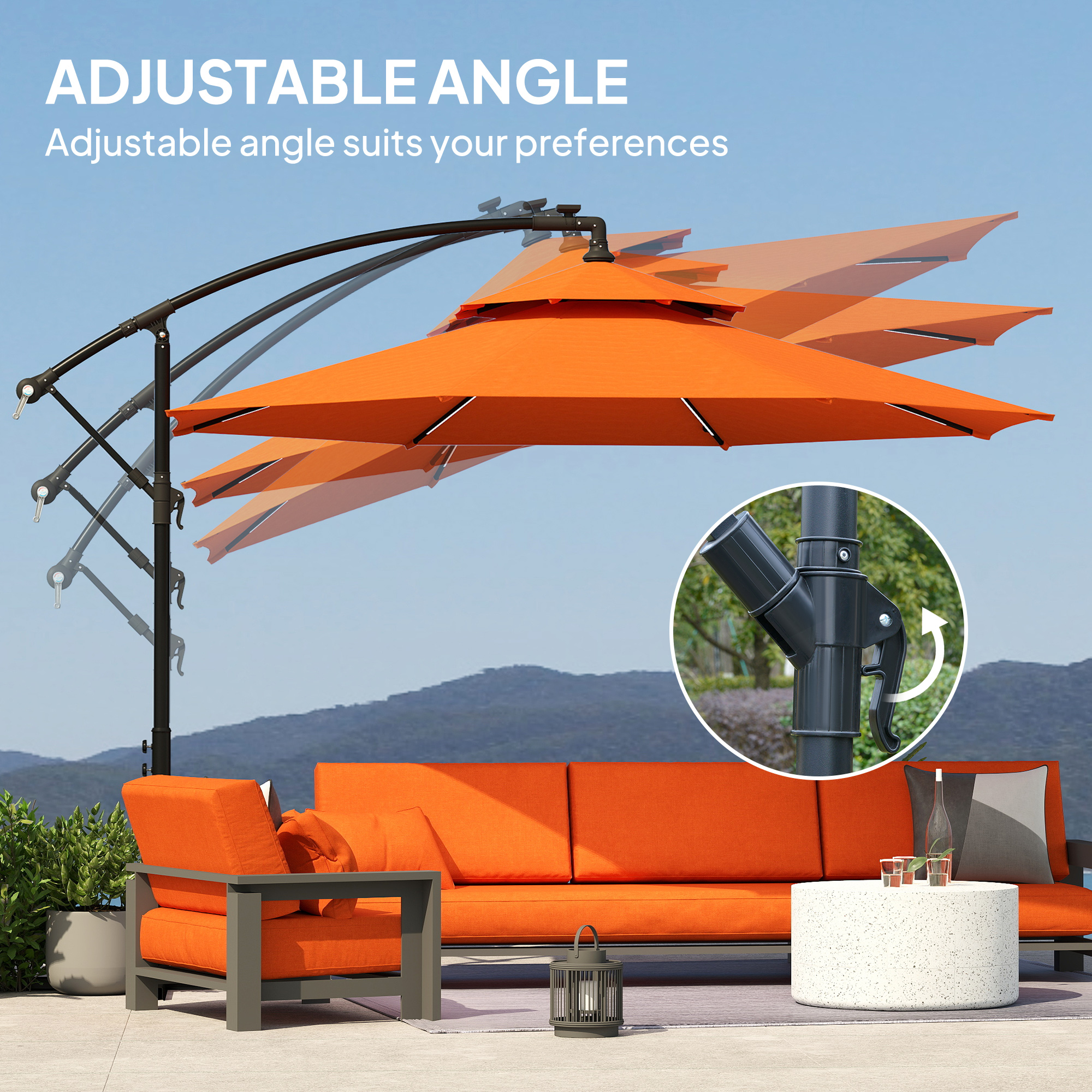 Outsunny 3m LED Light Overhanging Parasol Orange 6