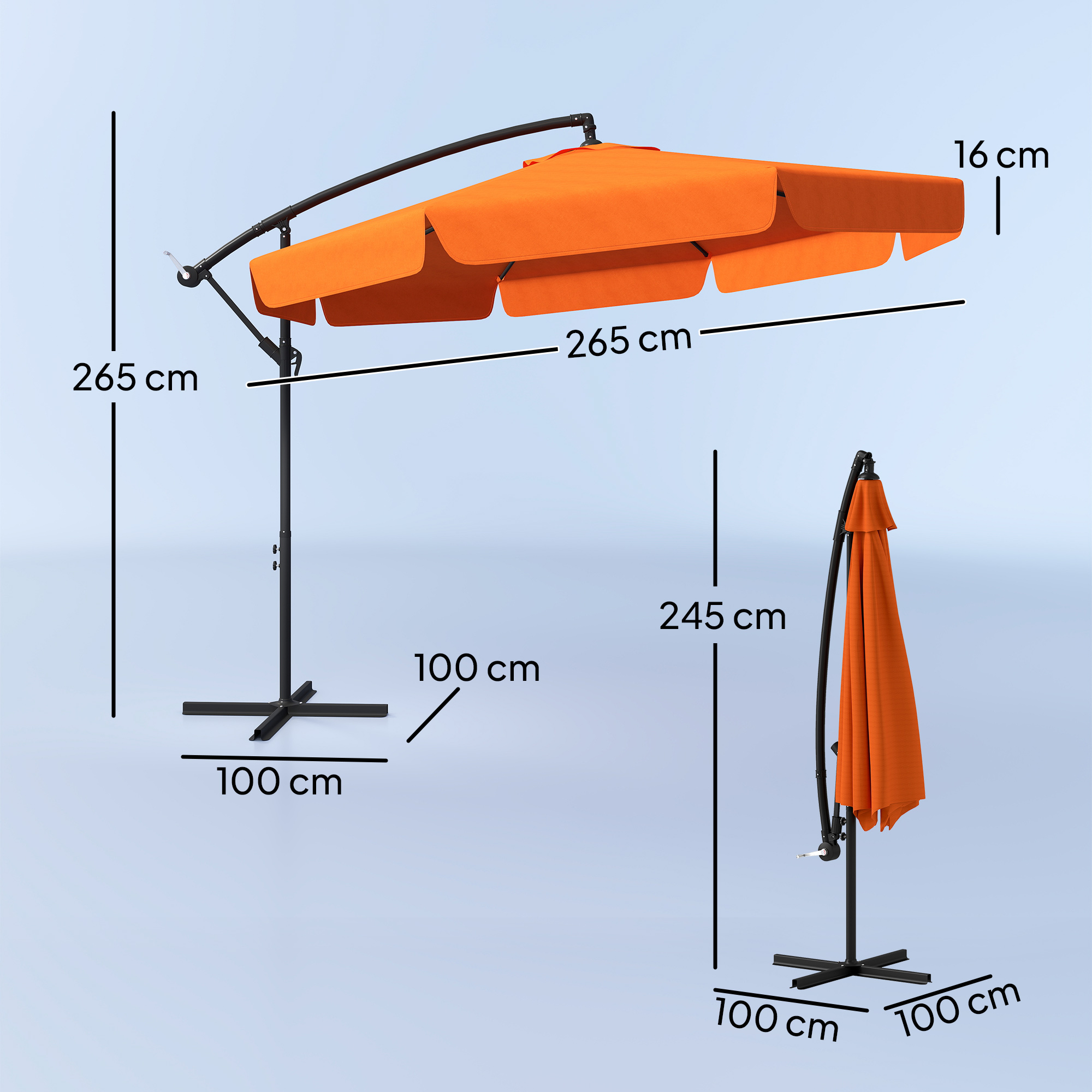Outsunny 2.7m Garden Cantilever Banana Parasol Orange 3