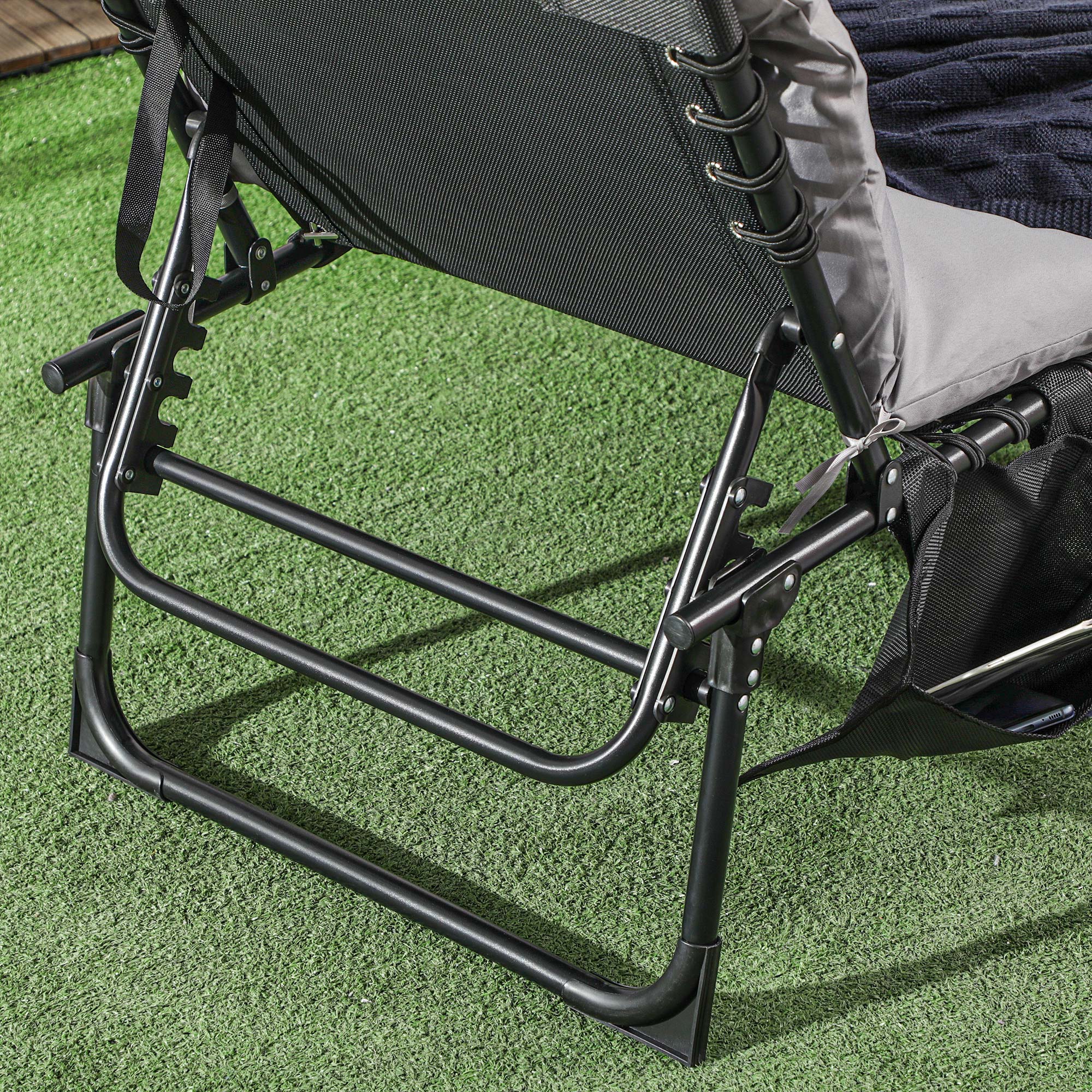  sezlong pliabil cu perna, tetiera si buzunar lateral, 58x189x32,5 cm, gri deschis [6]