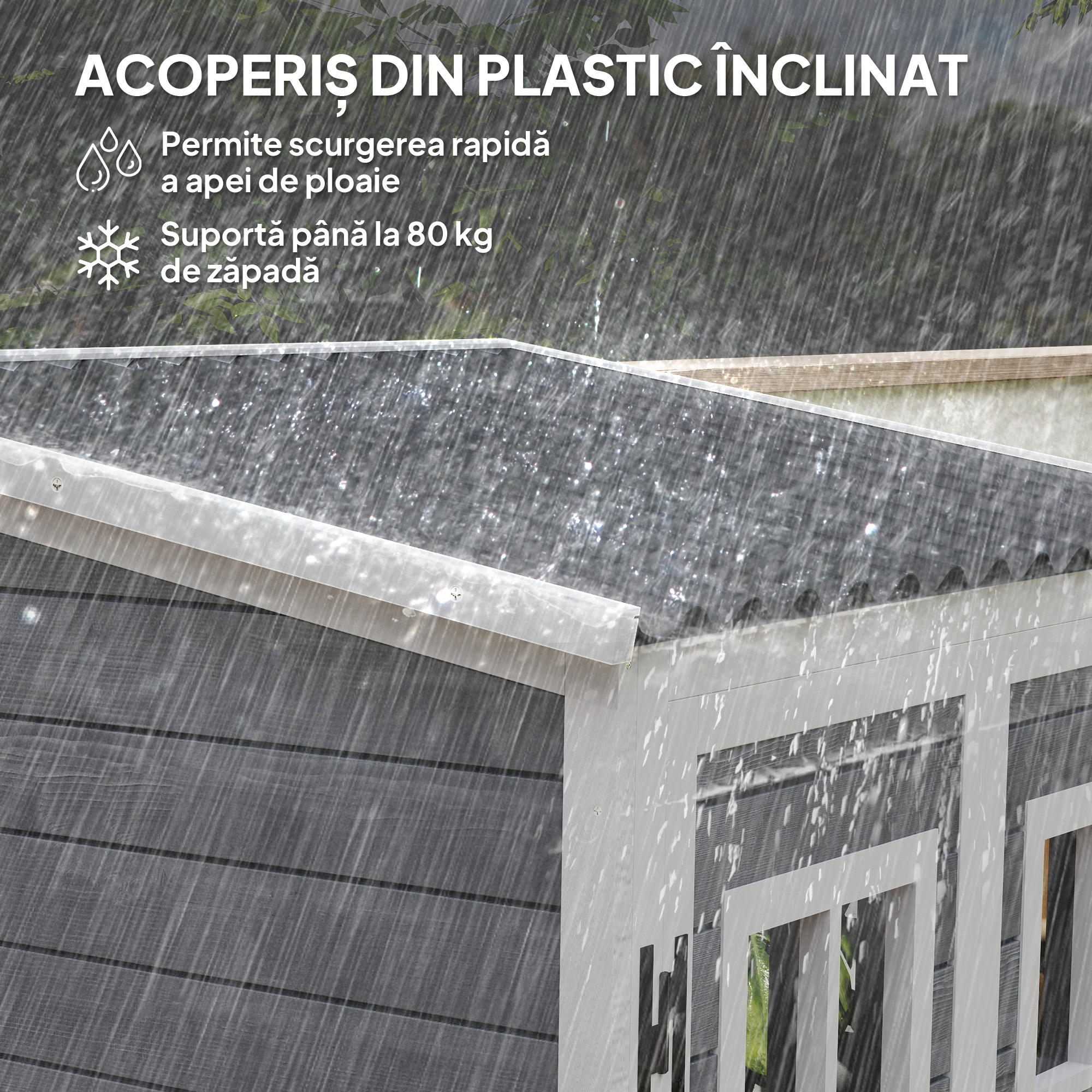  Magazie pentru Unelte de Gradina din Lemn de Brad cu 2 Ferestre si Rafturi Reglabile, 91x69x192cm, Gri Deschis [5]