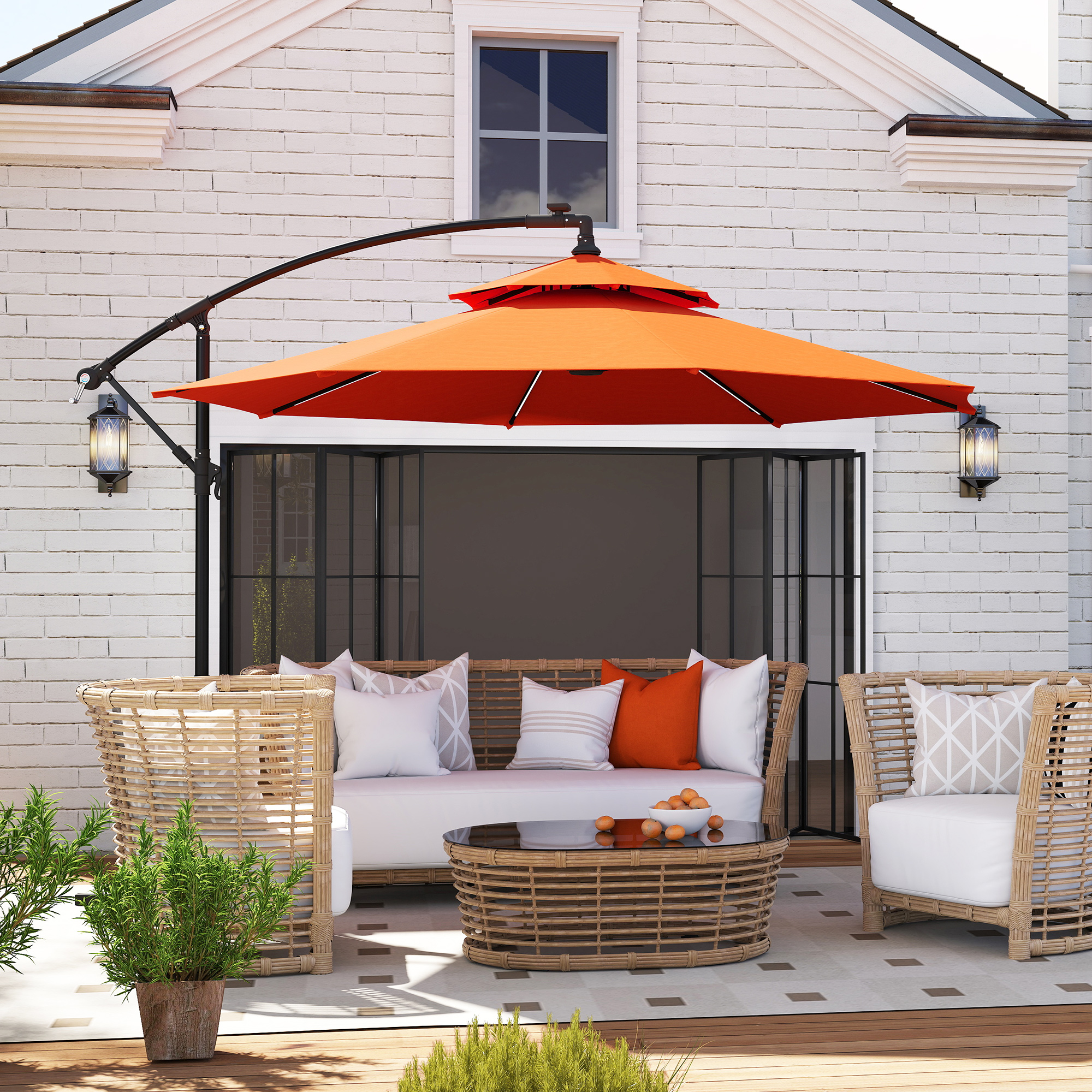 Outsunny 3m LED Light Overhanging Parasol Orange 8