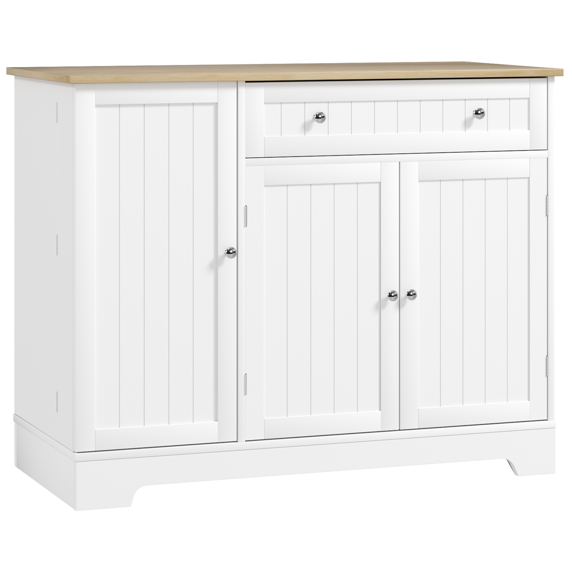 HOMCOM Aparador de Cocina con Estante de Puerta Cajón Puertas Magnéticas Estantes Ajustables 105x40x83 cm Blanco y Roble