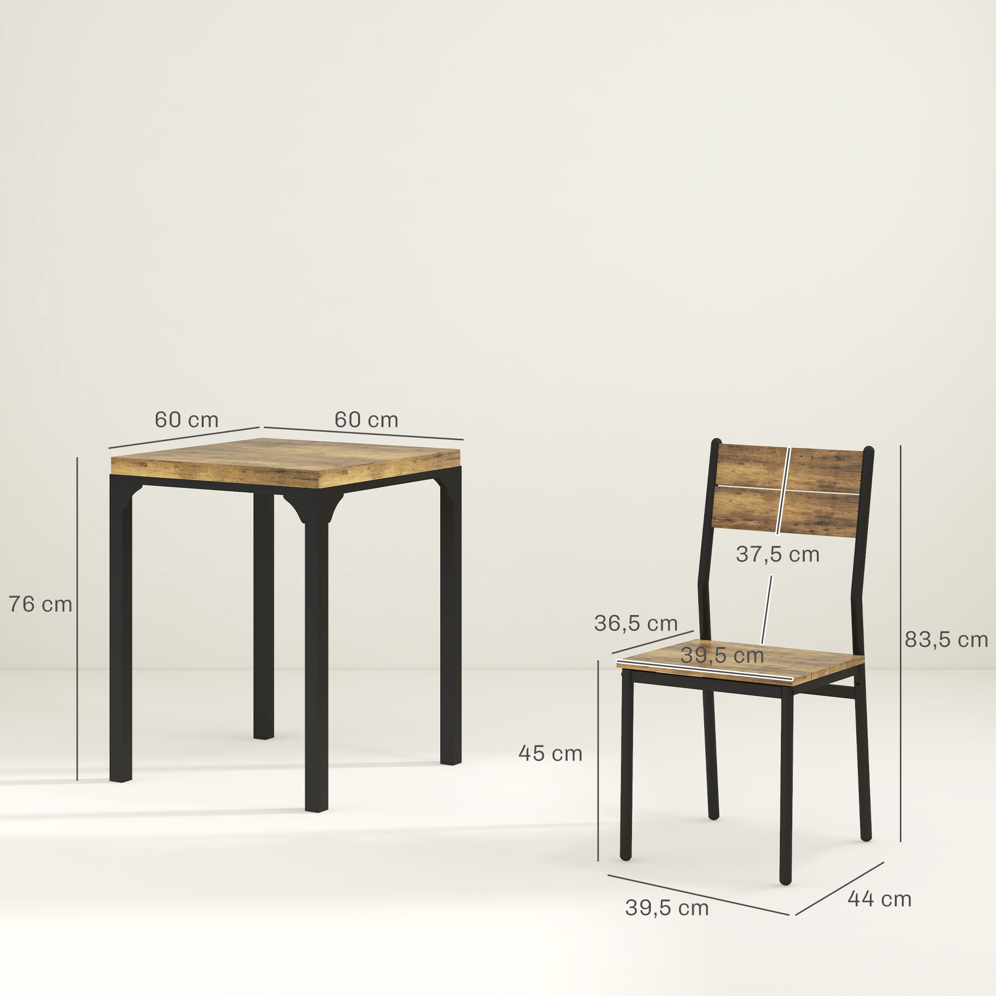 3-osaline söögikomplekt, söögilaua komplekt, 1 laud, 2 tooli, MDF+metall, pruun