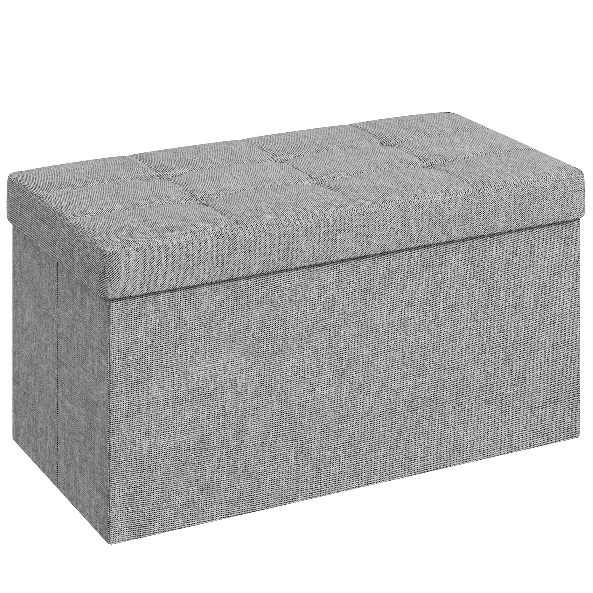 HOMCOM Banc Pouf de Rangement, Pieds en Bois, Revêtement en Tissu Doux, Blanc Crème | France