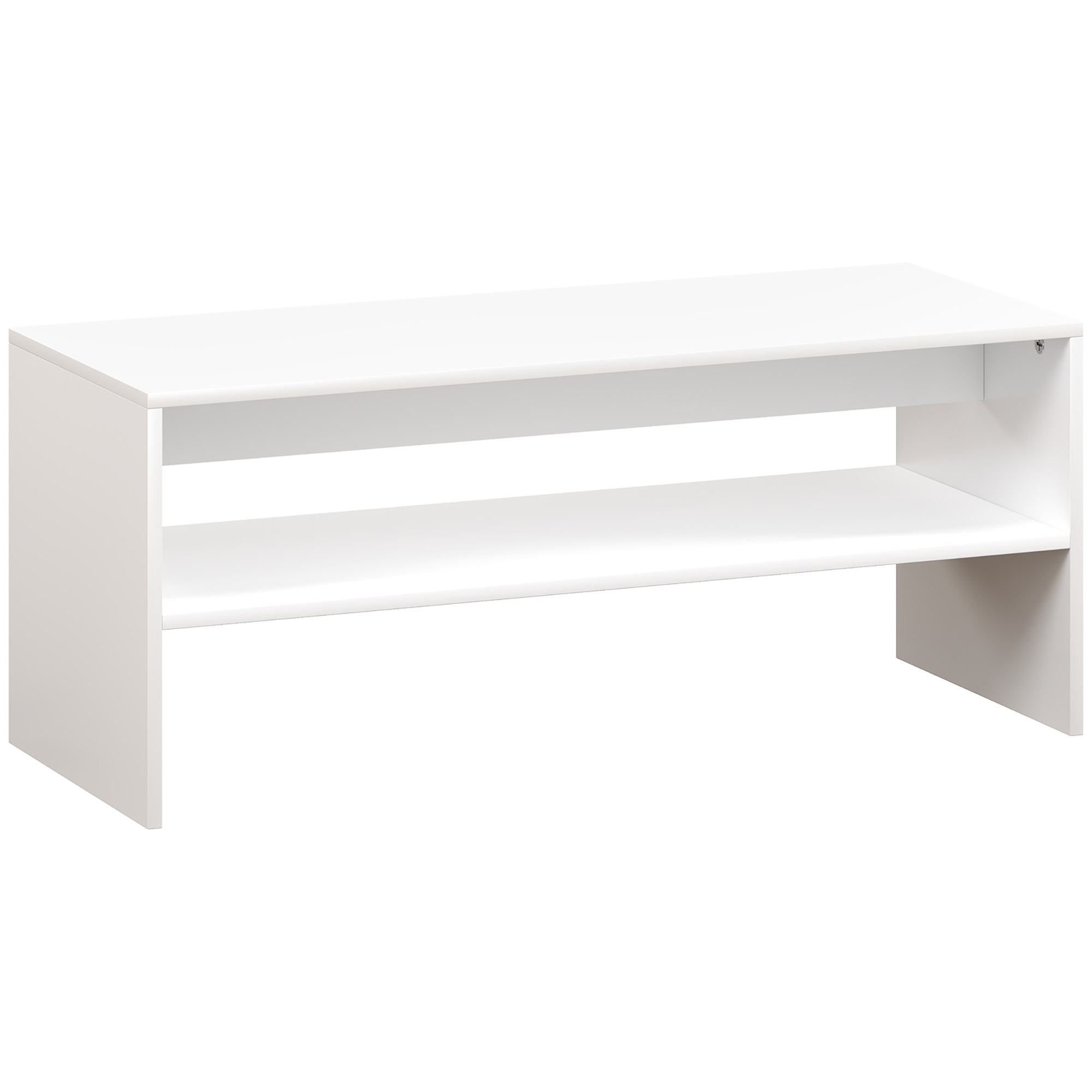 HOMCOM Mesa de Centro Mesa Auxiliar con Compartimento Abierto Mesa de Café 100x40x41,5 cm Blanco Brillante