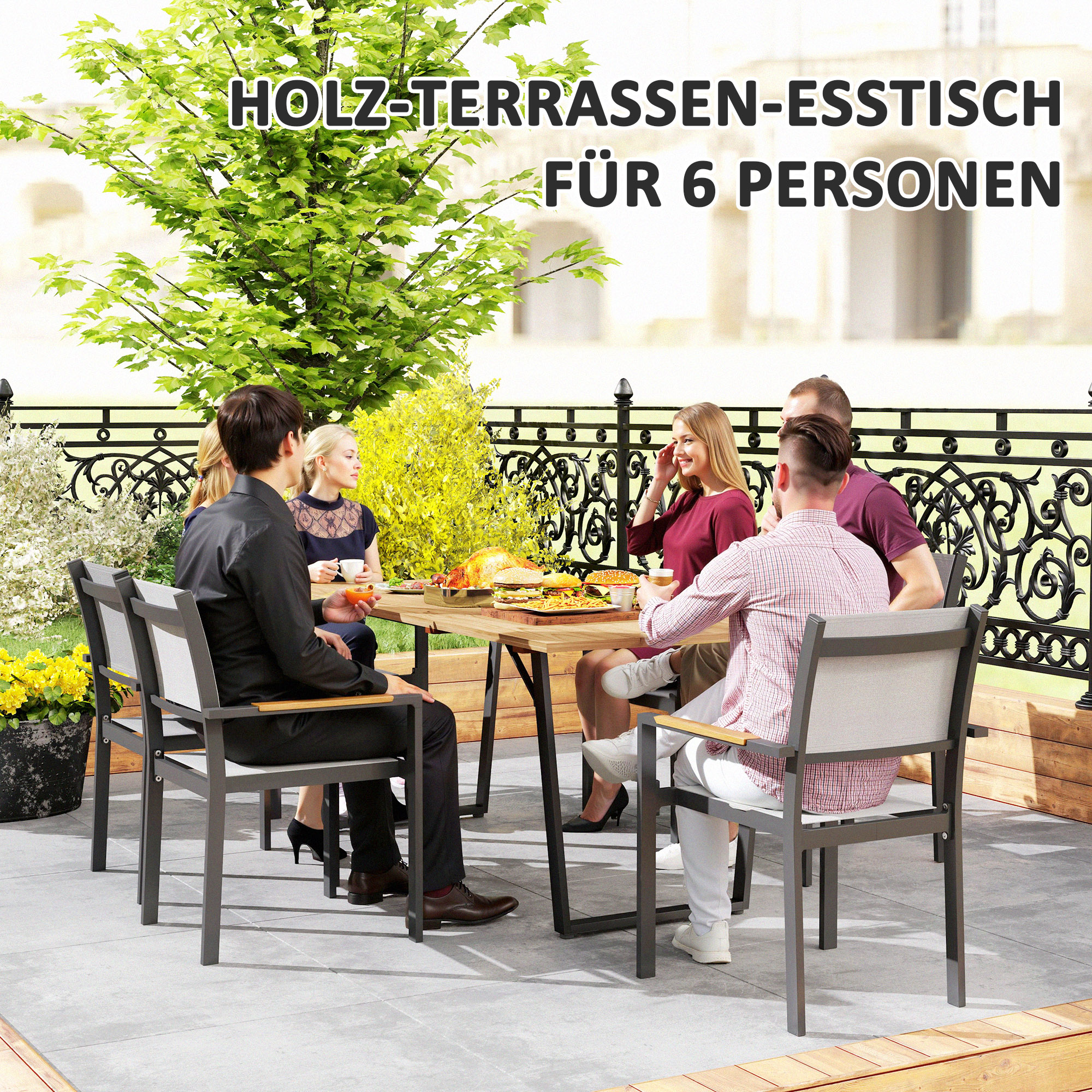KOMFOTTEU Gartentisch Balkontisch, Mit Schirmloch, Für 4-6 Personen