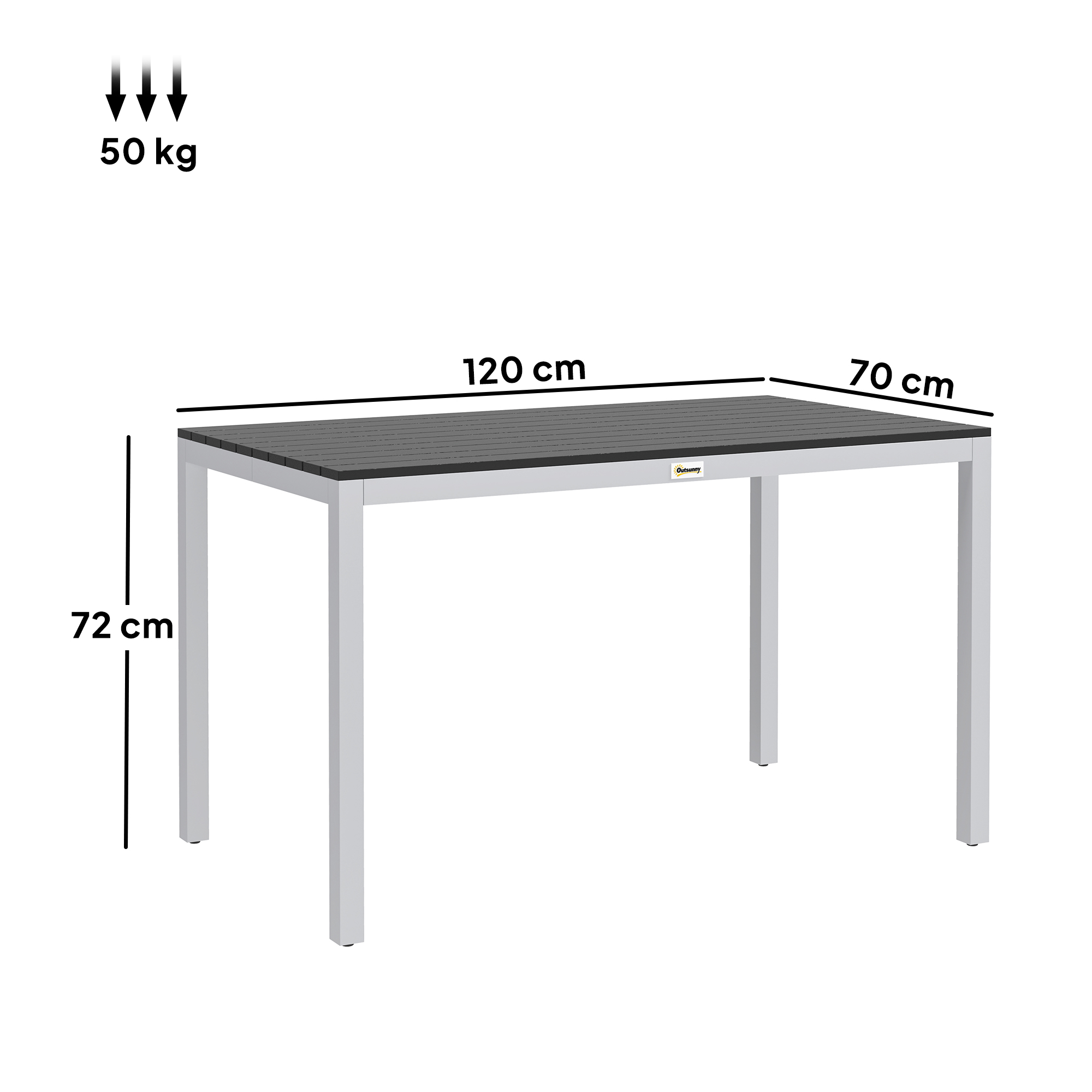 Outsunny Gartentisch Aluminium 120x70 cm Wetterfest Balkontisch mit Holzoptik, für 4-6 Personen Schwarz
