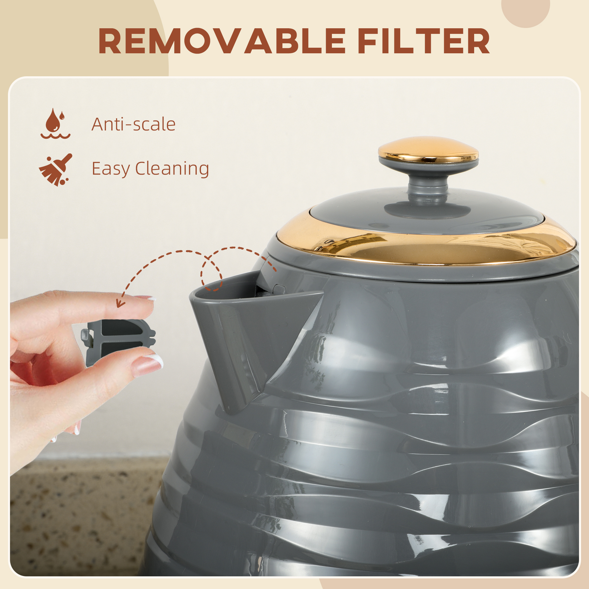 HOMCOM 3kW Rapid Boil Honeycomb Kettle Grey 8