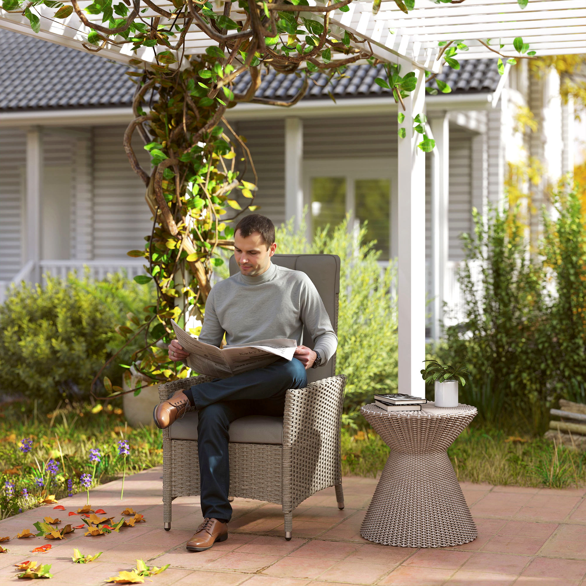 Outsunny 105°-150° Reclining Rattan Chair - Grey