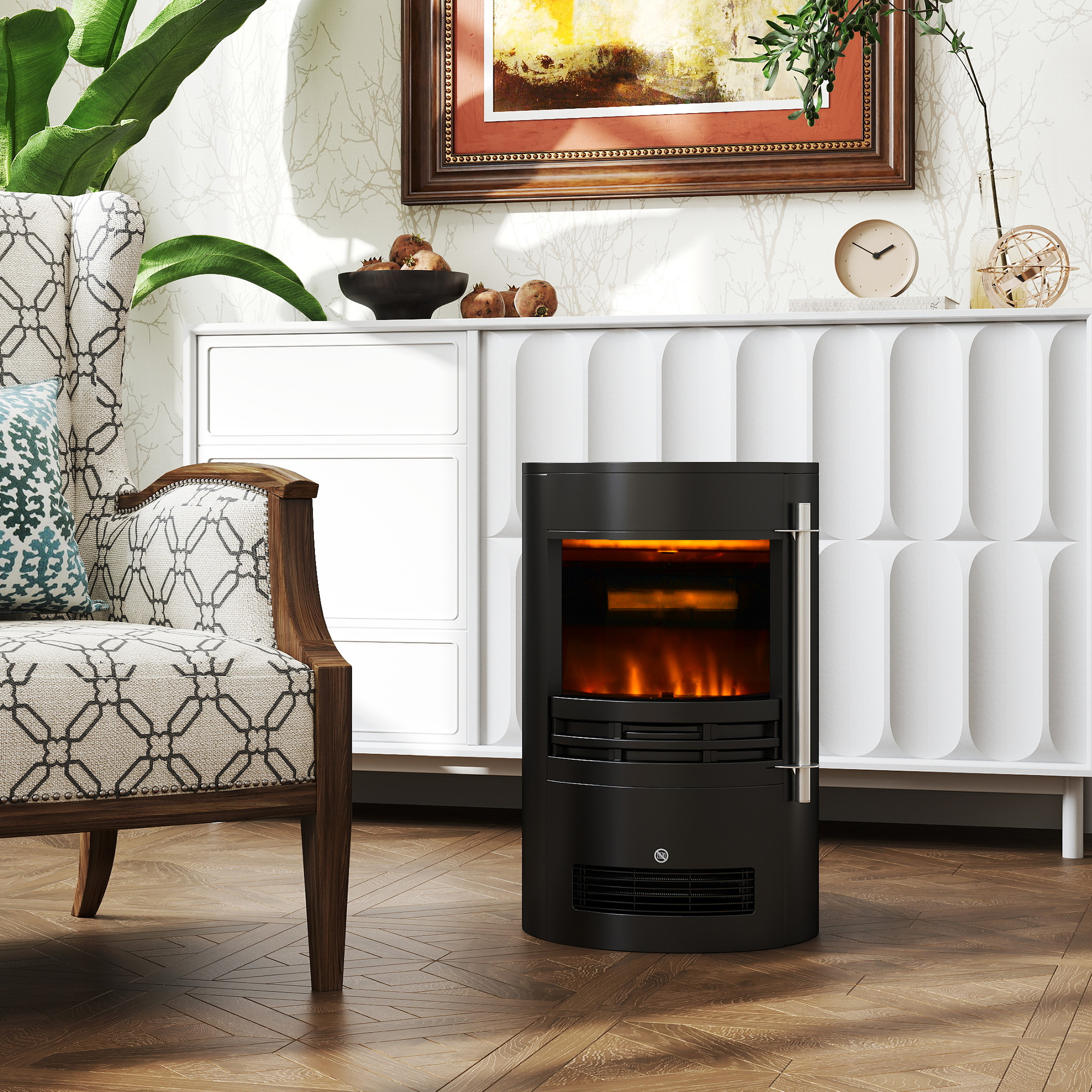 HOMCOM 1000W/2000W Freestanding Electric Fireplace, Indoor Heater Fire Stove with Log Burner Effect Flame, Thermostat Control 8