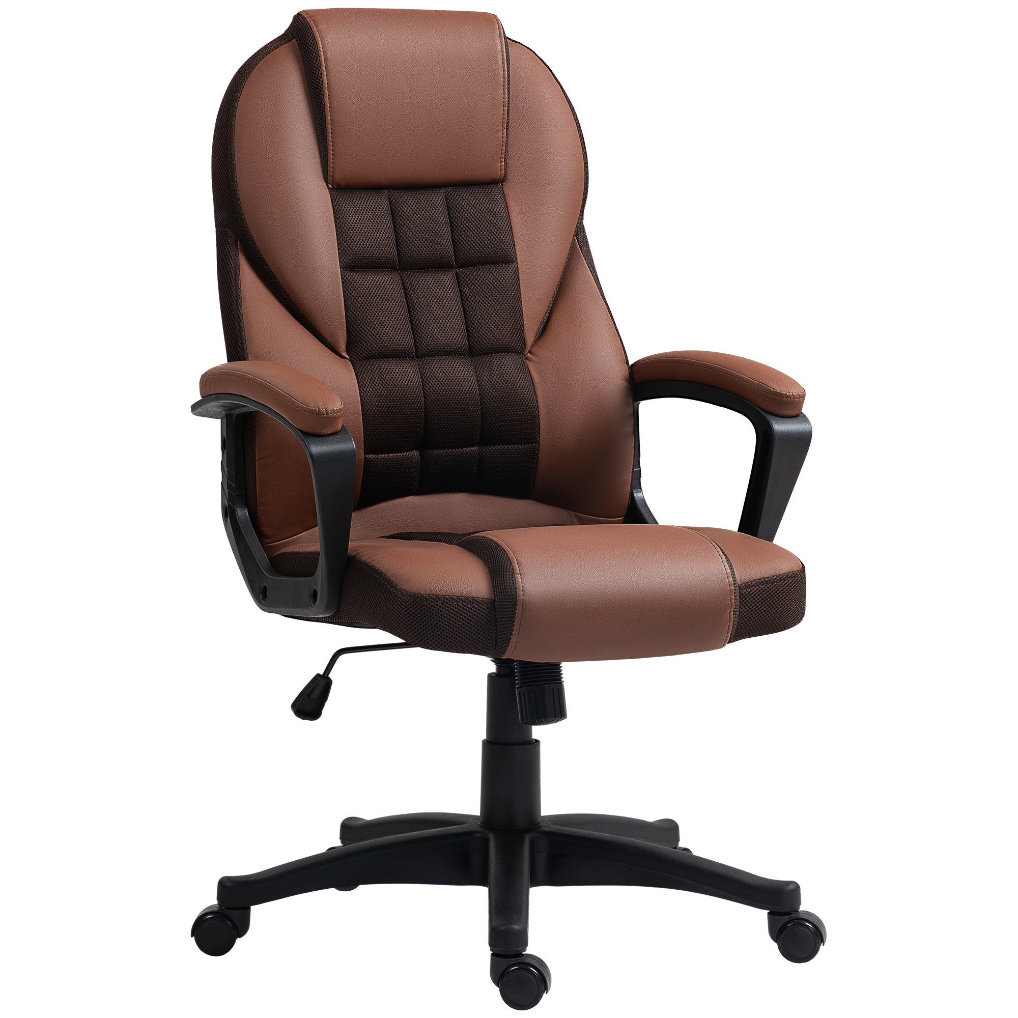 Product photograph of Homcom Faux Leather Office Chair With Adjustable Height And Tilt Function Swivel Executive Chair With High Back And Armrests Brown Aosom Uk from Aosom UK