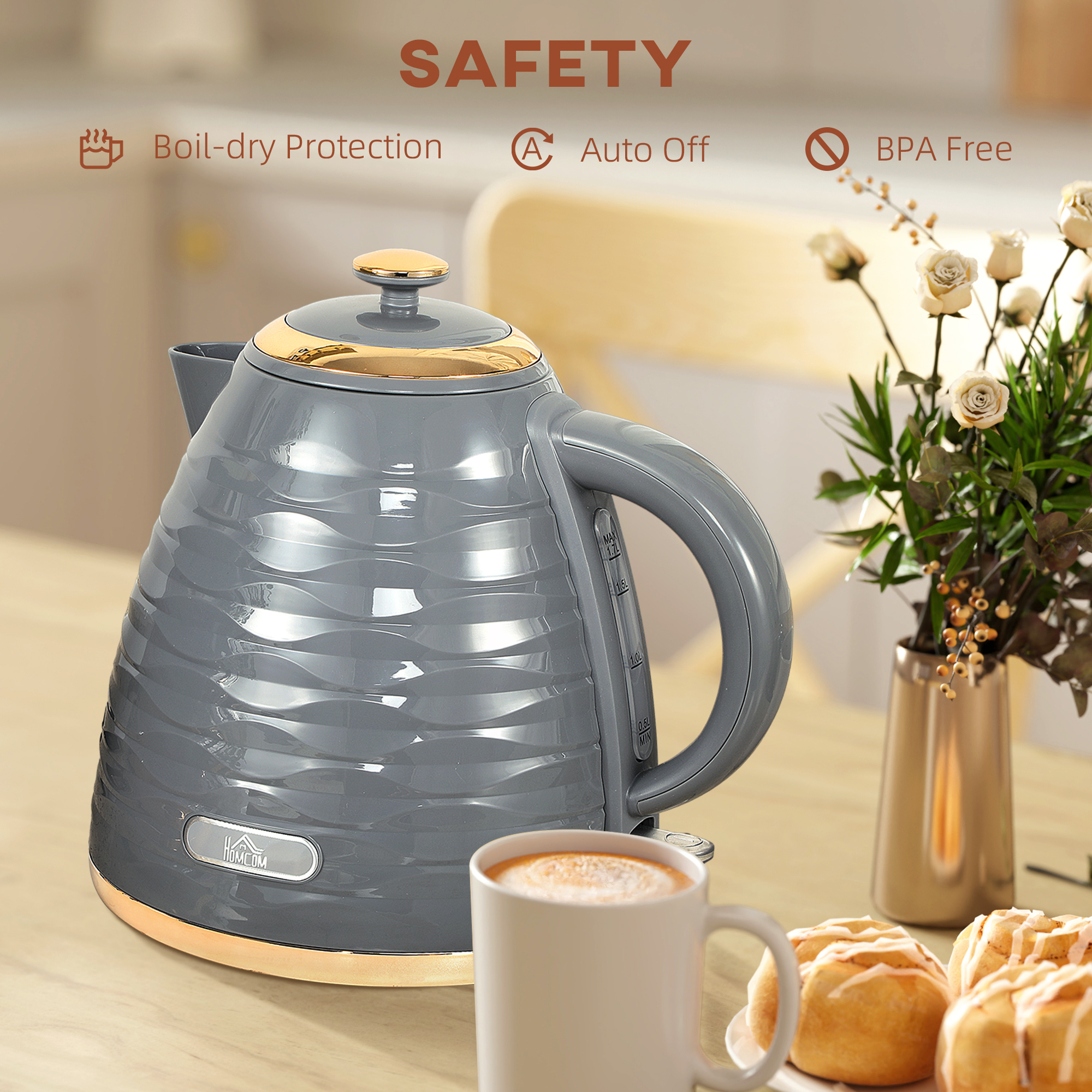 HOMCOM 3kW Rapid Boil Honeycomb Kettle Grey 7