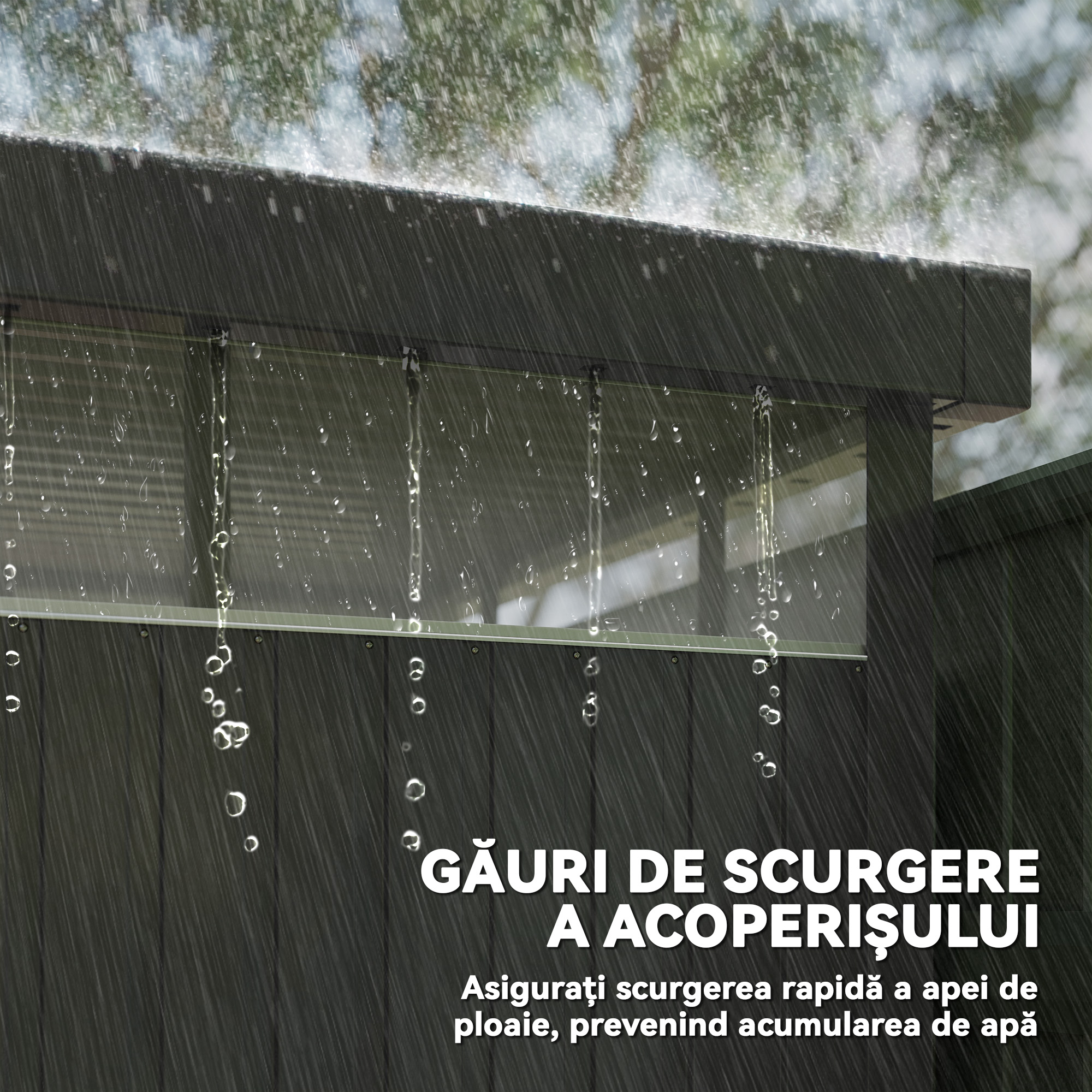  Casuta de Gradina cu Luminator Superior din Acril si Orificii de Drenaj, 200x258x201 cm, Gri inchis [5]