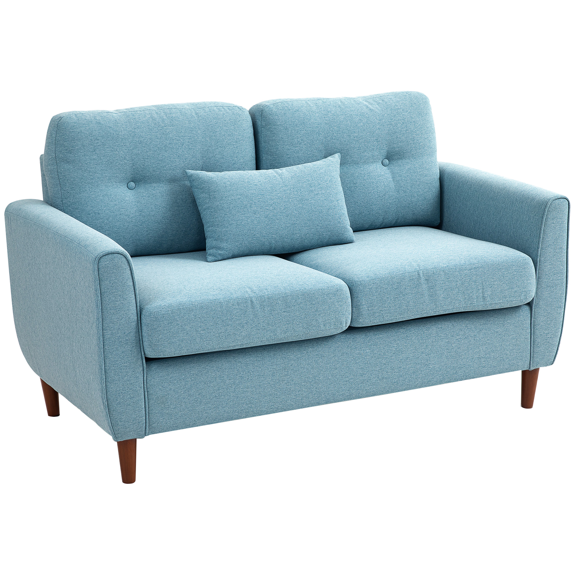 Product photograph of Homcom 2 Seat Sofa Double Sofa Loveseat Fabric Wooden Legs Tufted Design For Living Room Dining Room Office Light Blue from Aosom UK