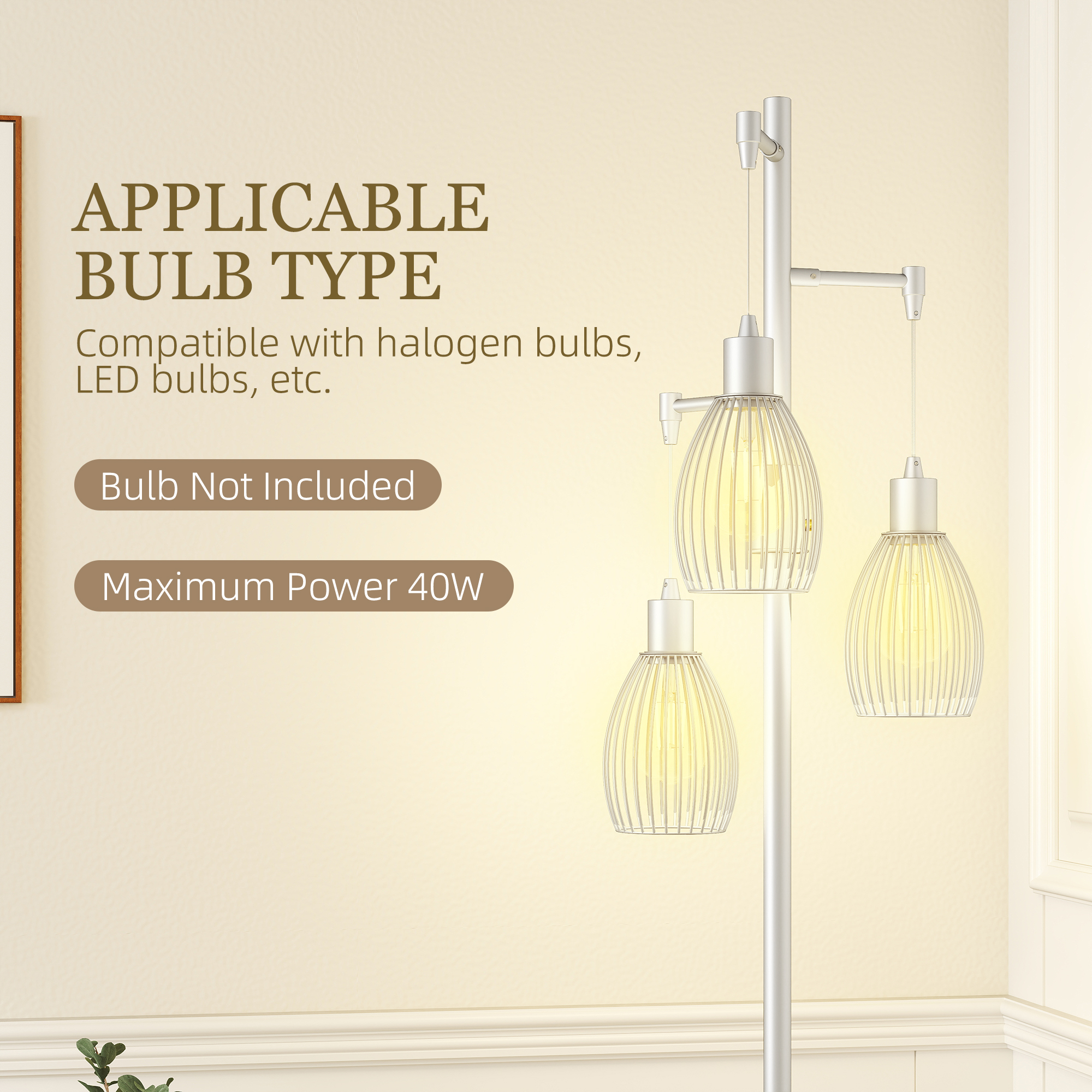 HOMCOM 3-Light Floor Lamp, 170cm Industrial Dimmable Standing Lamp with Steel Wire Cage Lampshades for Living Room, Bedroom, Dining Room, Study, Bulb Not Included, Silver Tone 7