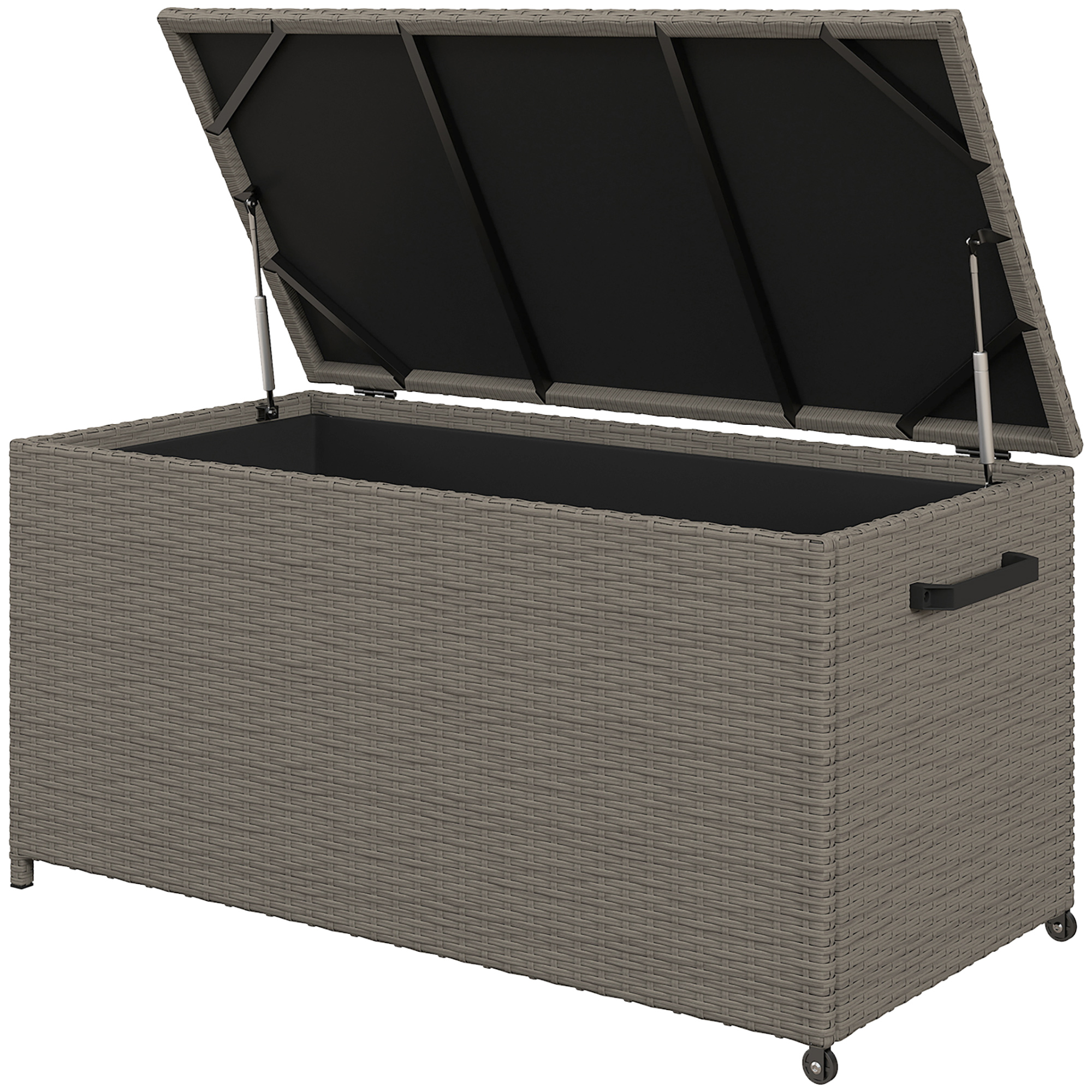 Outsunny Baule da Esterno da 184L in Rattan PE con Ruote e Rivestimento Interno Impermeabile, 102x52x52 cm, Grigio