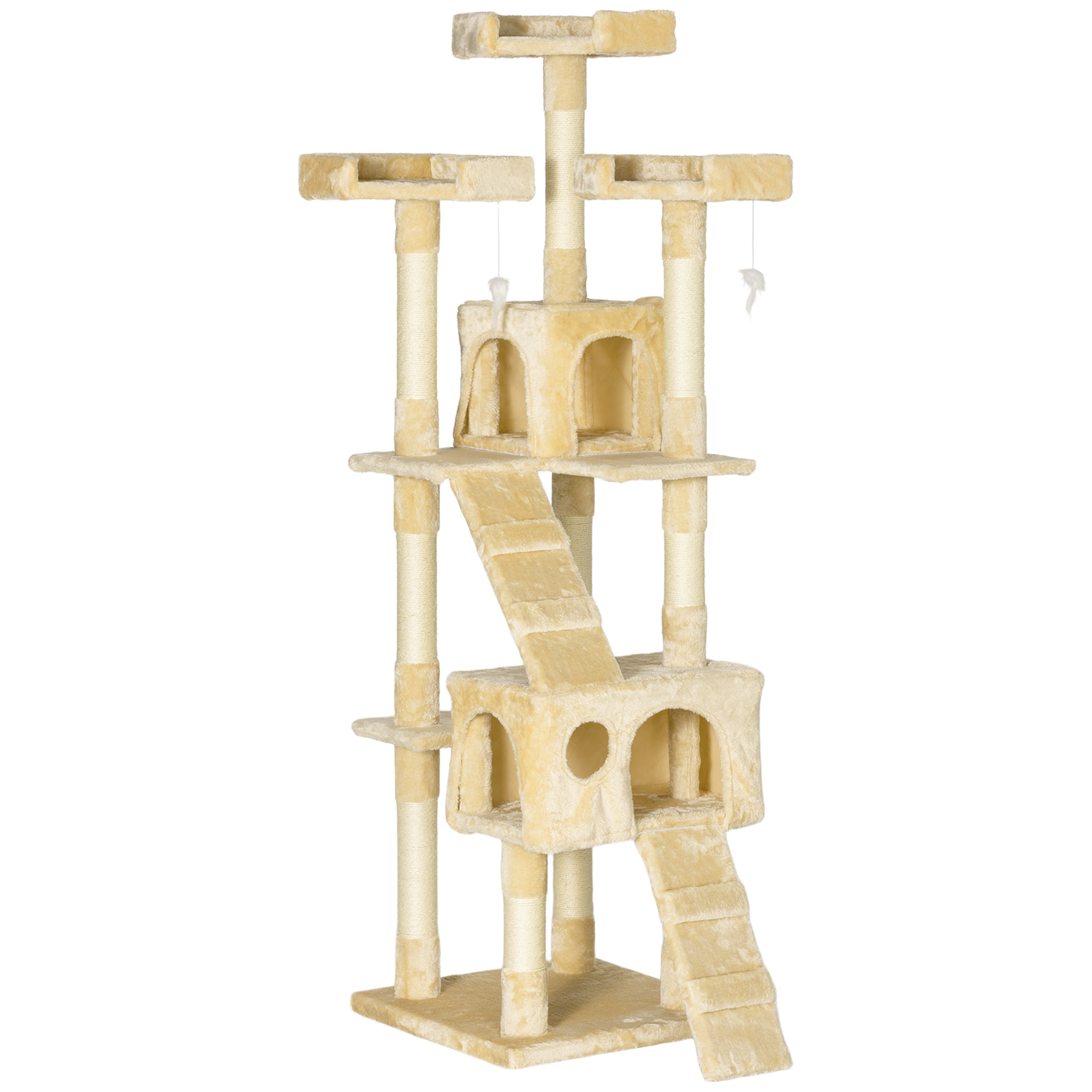 PawHut Árbol Rascador Grande para Gatos 50x50x170 cm Niveles Cuevas Escaleras Juguetes Camas Beige Centro de Actividades y Descanso | Aosom España