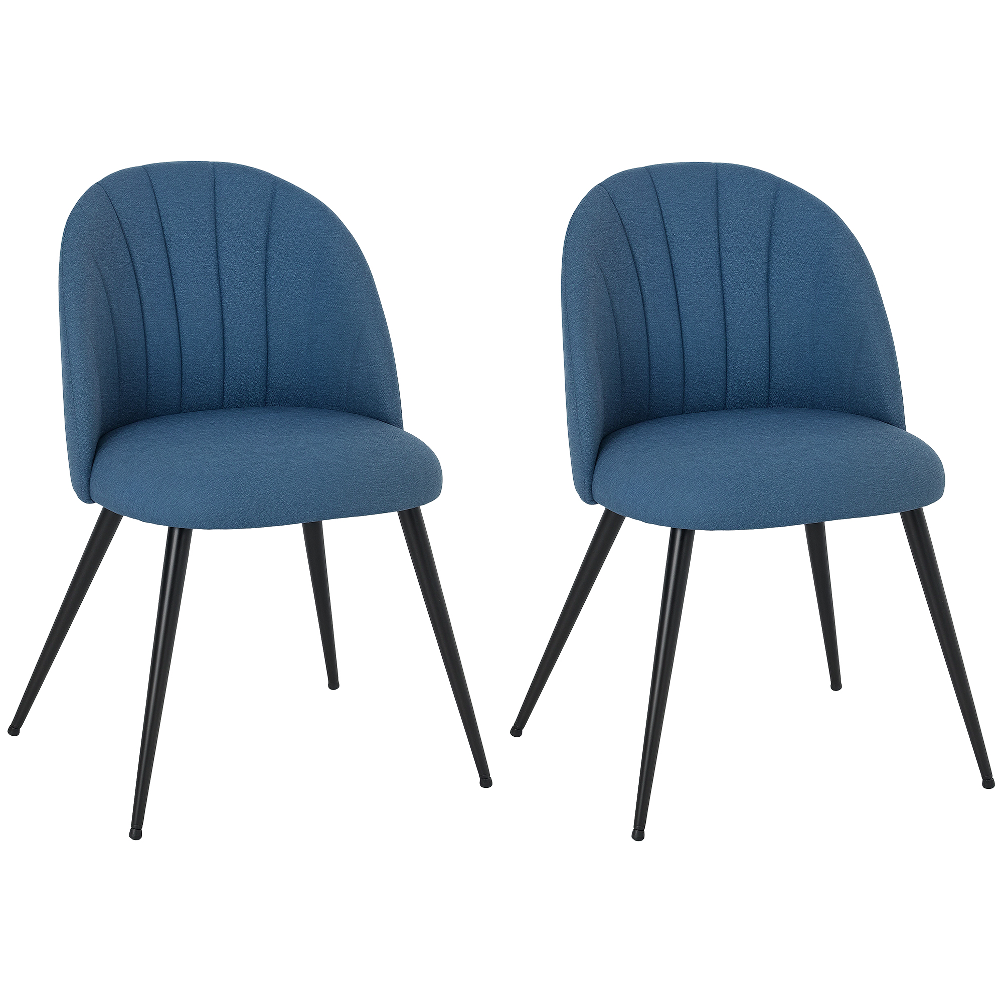 HOMCOM Dining Chairs Set of 2, Modern Upholstered Kitchen Chairs with Metal Legs, Shell Backrest and Padded Seat for Dining Room, Bedroom, Living Room, Vanity, Blue