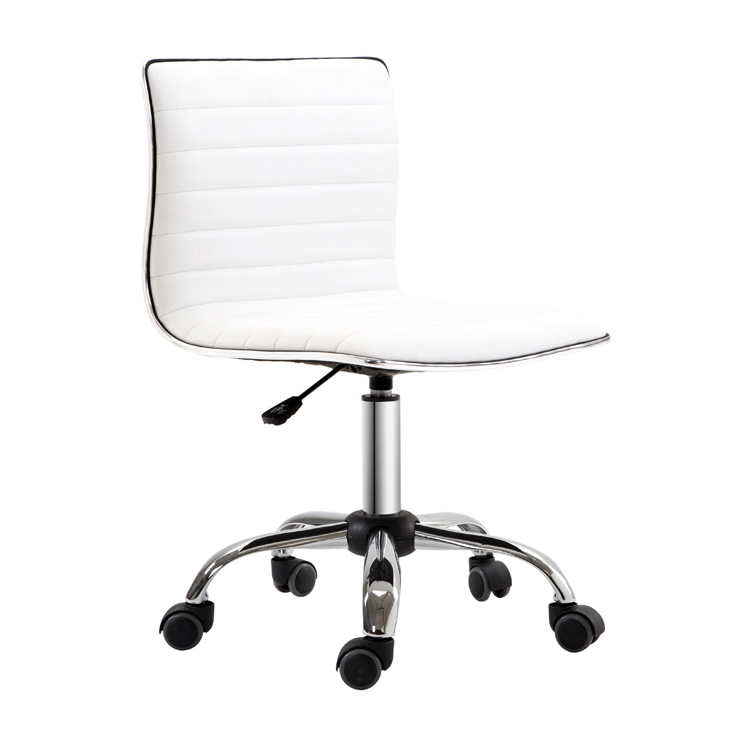 Product photograph of Homcom Adjustable Swivel Office Chair With Armless Mid-back In Pu Leather And Chrome Base - White Aosom Uk from Aosom UK