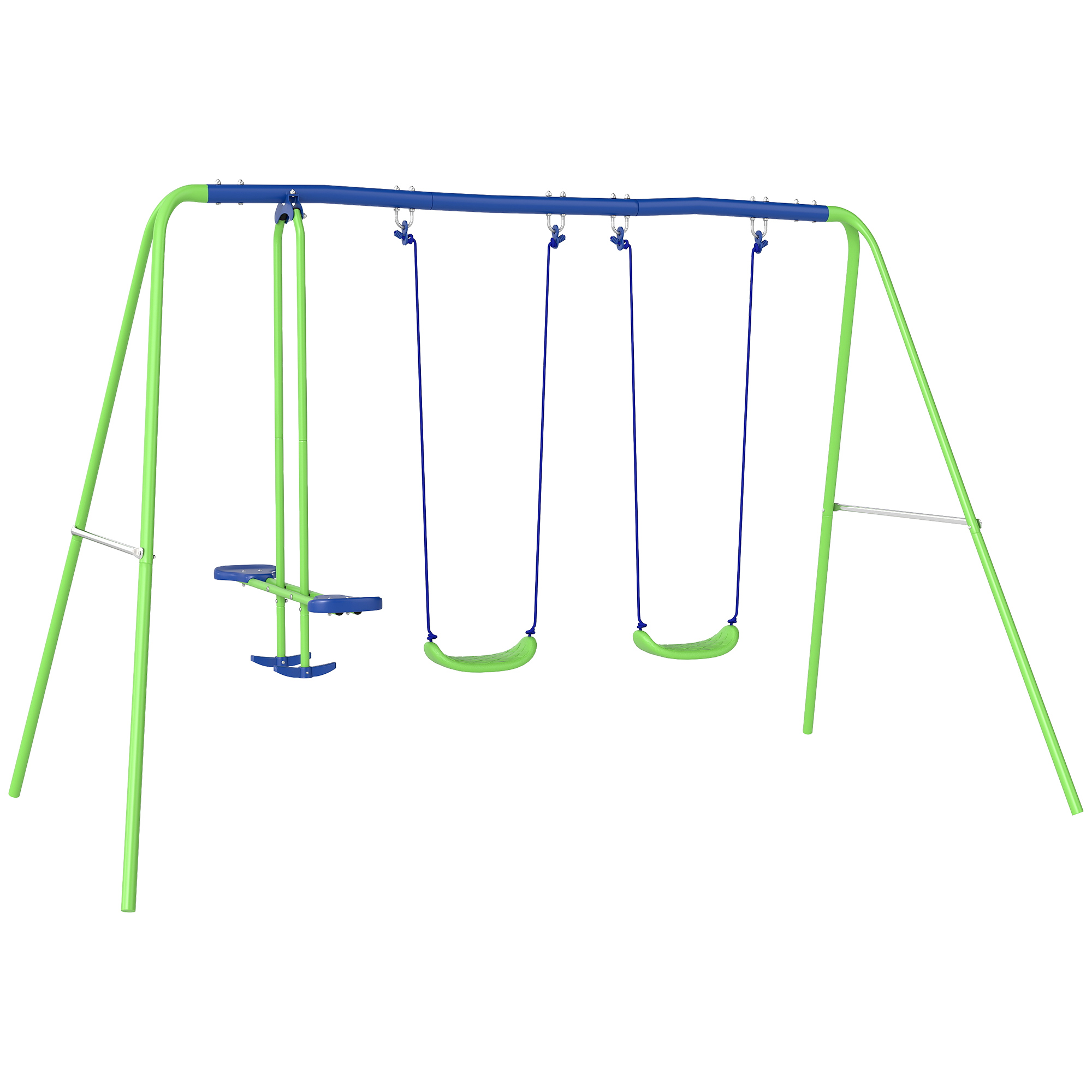 Outsunny Metal Garden Swing Set Height Adjustable Children Outdoor Backyard Play Set for Toddlers Over 3 Years Old, Green
