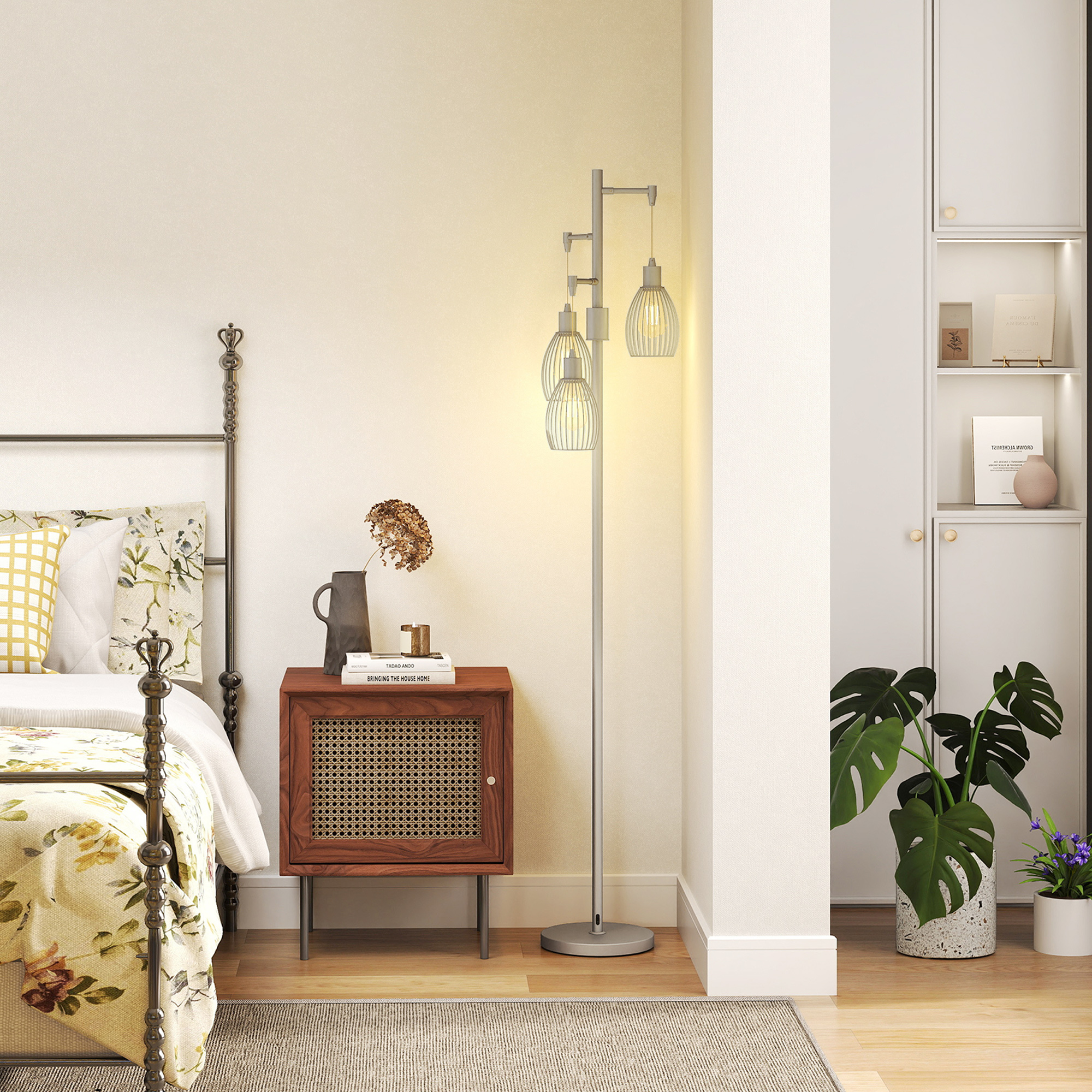 HOMCOM 3-Light Floor Lamp, 170cm Industrial Dimmable Standing Lamp with Steel Wire Cage Lampshades for Living Room, Bedroom, Dining Room, Study, Bulb Not Included, Silver Tone 9
