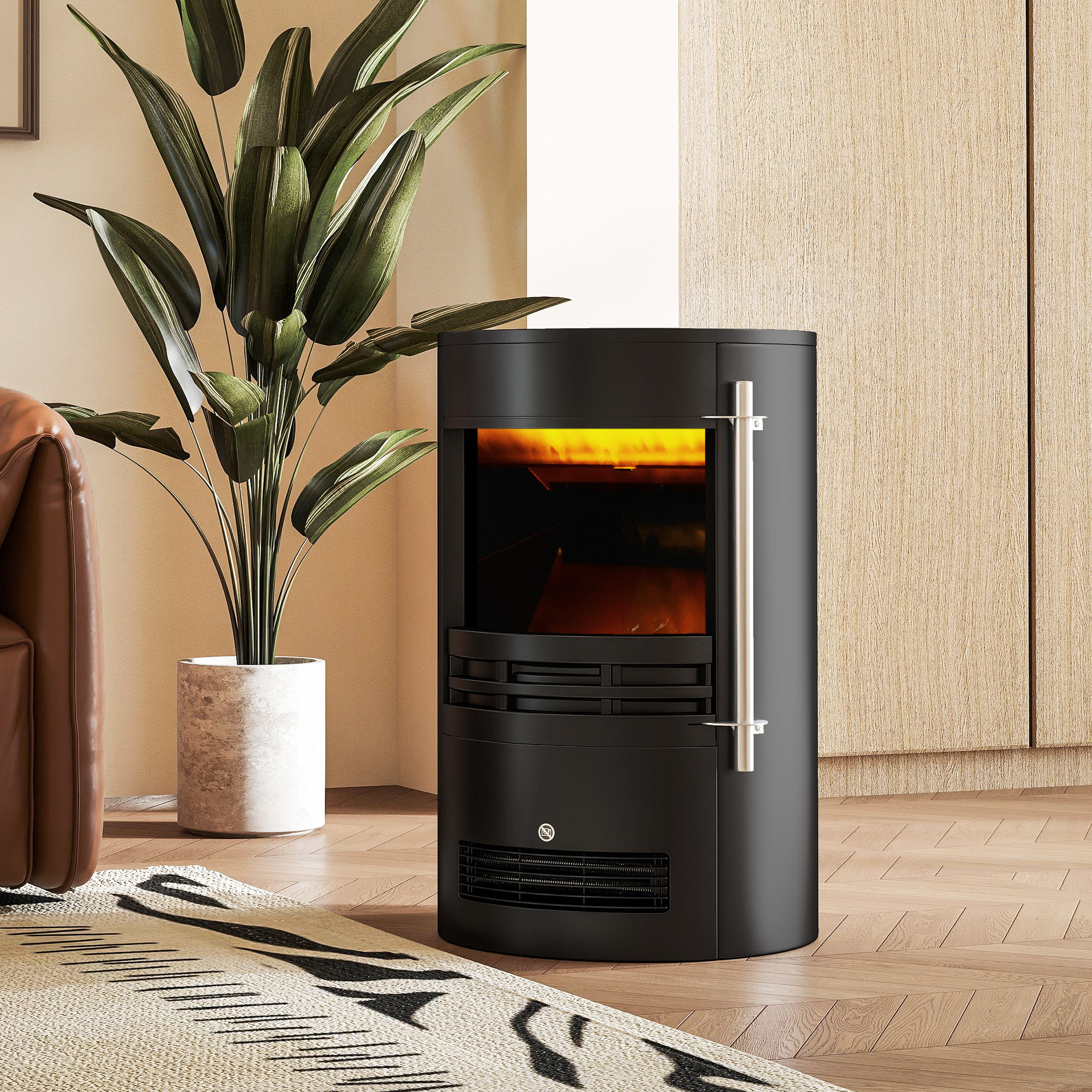 HOMCOM 1000W/2000W Freestanding Electric Fireplace, Indoor Heater Fire Stove with Log Burner Effect Flame, Thermostat Control 9