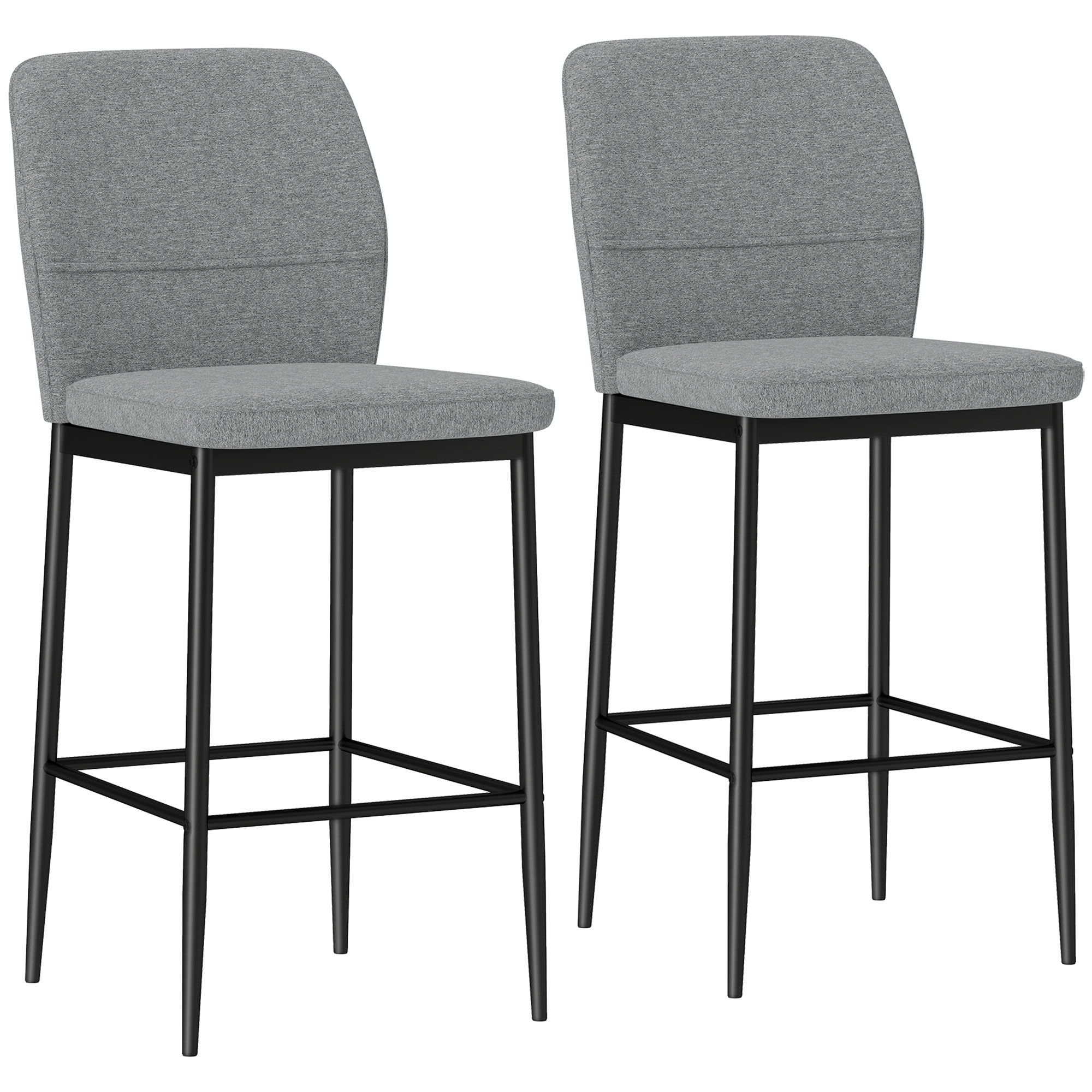 HOMCOM Set 2 Sgabelli Bar in Velluto Moderni con Poggiapiedi e Schienale, 41x52x97 cm, Grigio
