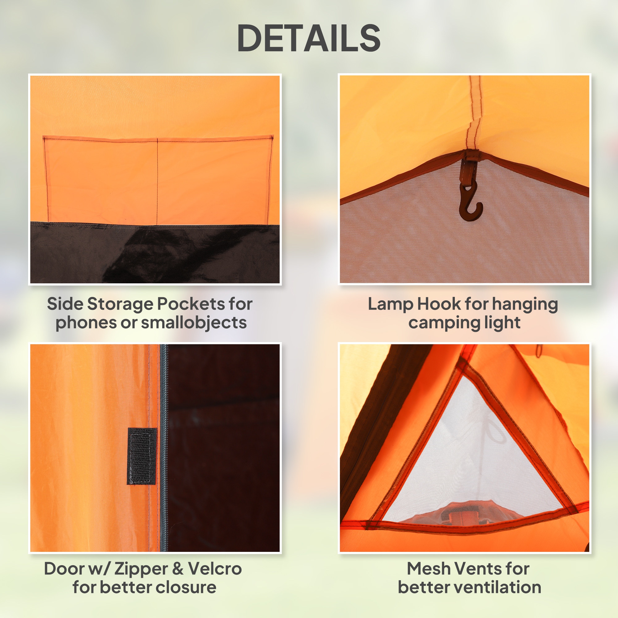 Outsunny 2-3 Man Tunnel Tents w/ Vestibule Camping Tent Porch Air Vents Weather-Resistant Shelter, Orange 6