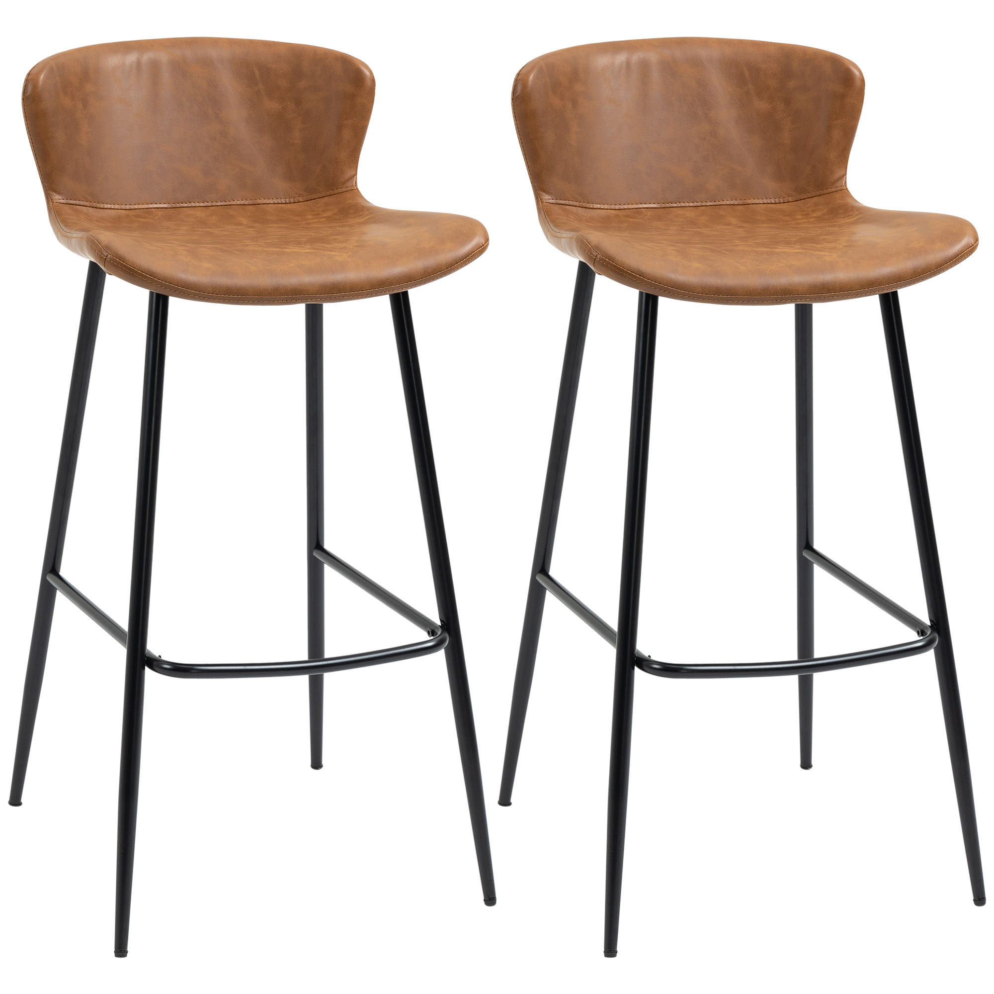 Product photograph of Homcom Bar Stools Set Of 2 Pu Leather Upholstered Bar Chairs Counter Bar Stool With Backs And Steel Legs For Dining Room Brown Aosom Uk from Aosom UK