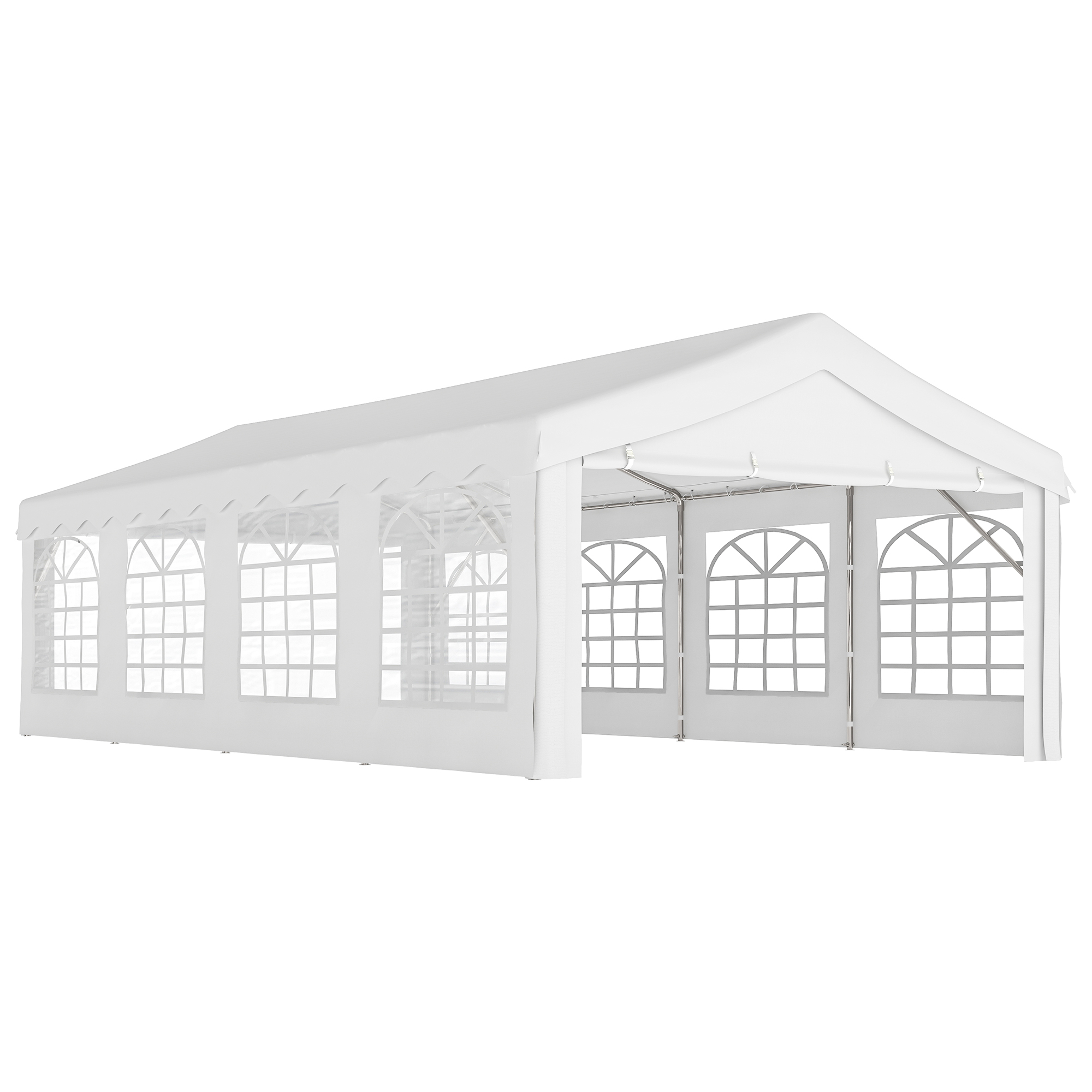 Outsunny Carpa de Jardín 8x4m Pergola Cenador Pabellón 4 Paneles Laterales 8 Ventanas para Fiesta Eventos Bodas Acero PE Blanco | Aosom España