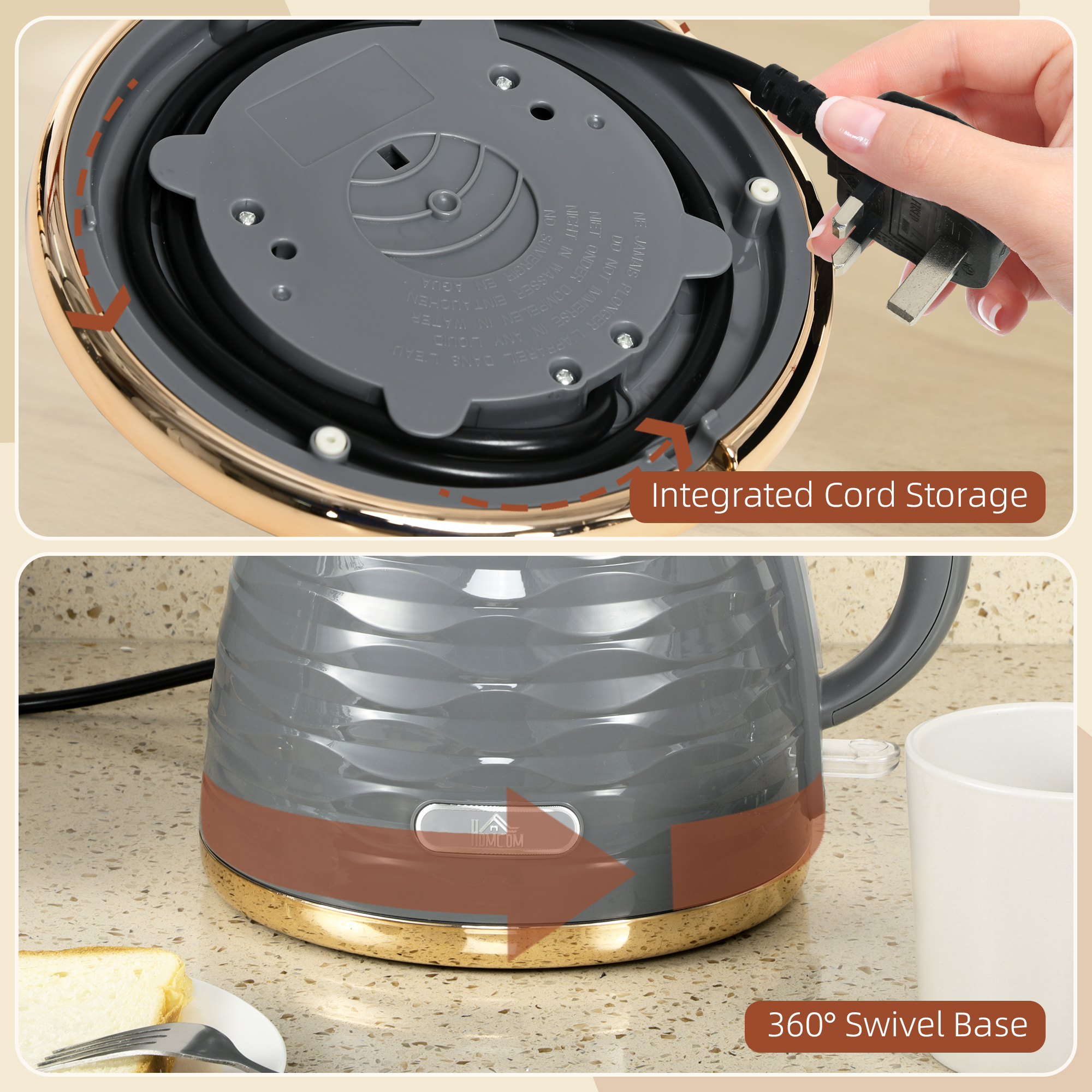 HOMCOM 3kW Rapid Boil Honeycomb Kettle Grey 9