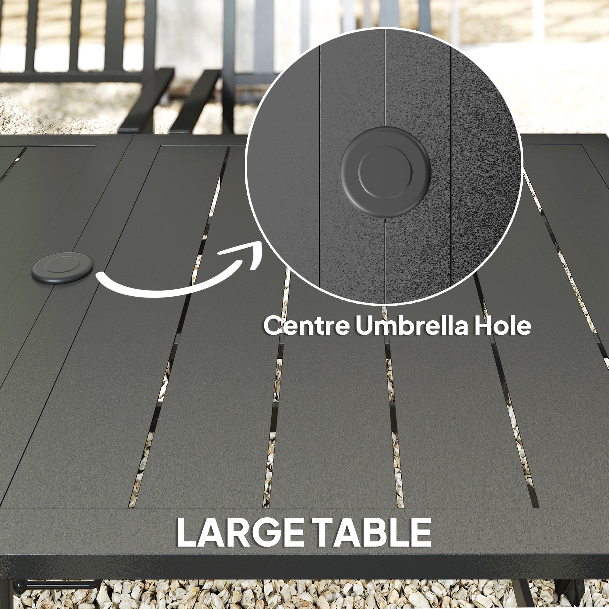Outsunny 7 Pieces Garden Table and Chairs 6 Seater Outdoor Table and Chairs with Umbrella Hole, for Poolside, Garden, Black 5