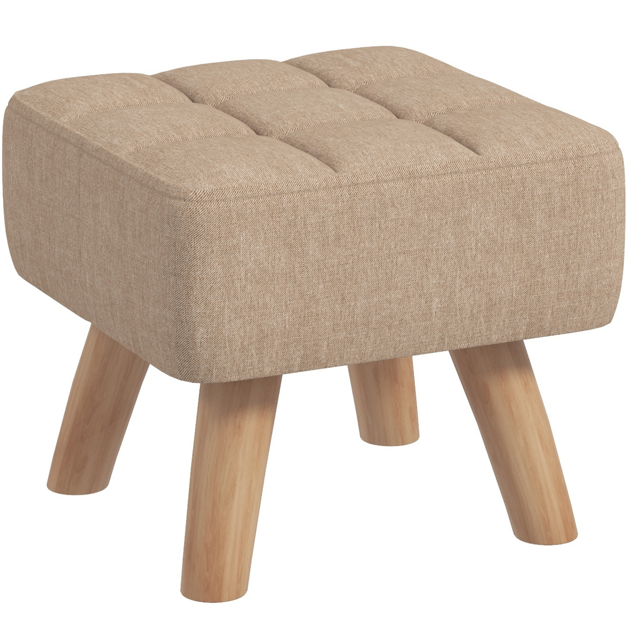 Product photograph of Homcom Modern Tufted Footstool Fabric Foot Stool With Rubber Wood Legs Padded Seat For Living Room Bedroom Entryway Light Brown Aosom Uk from Aosom UK